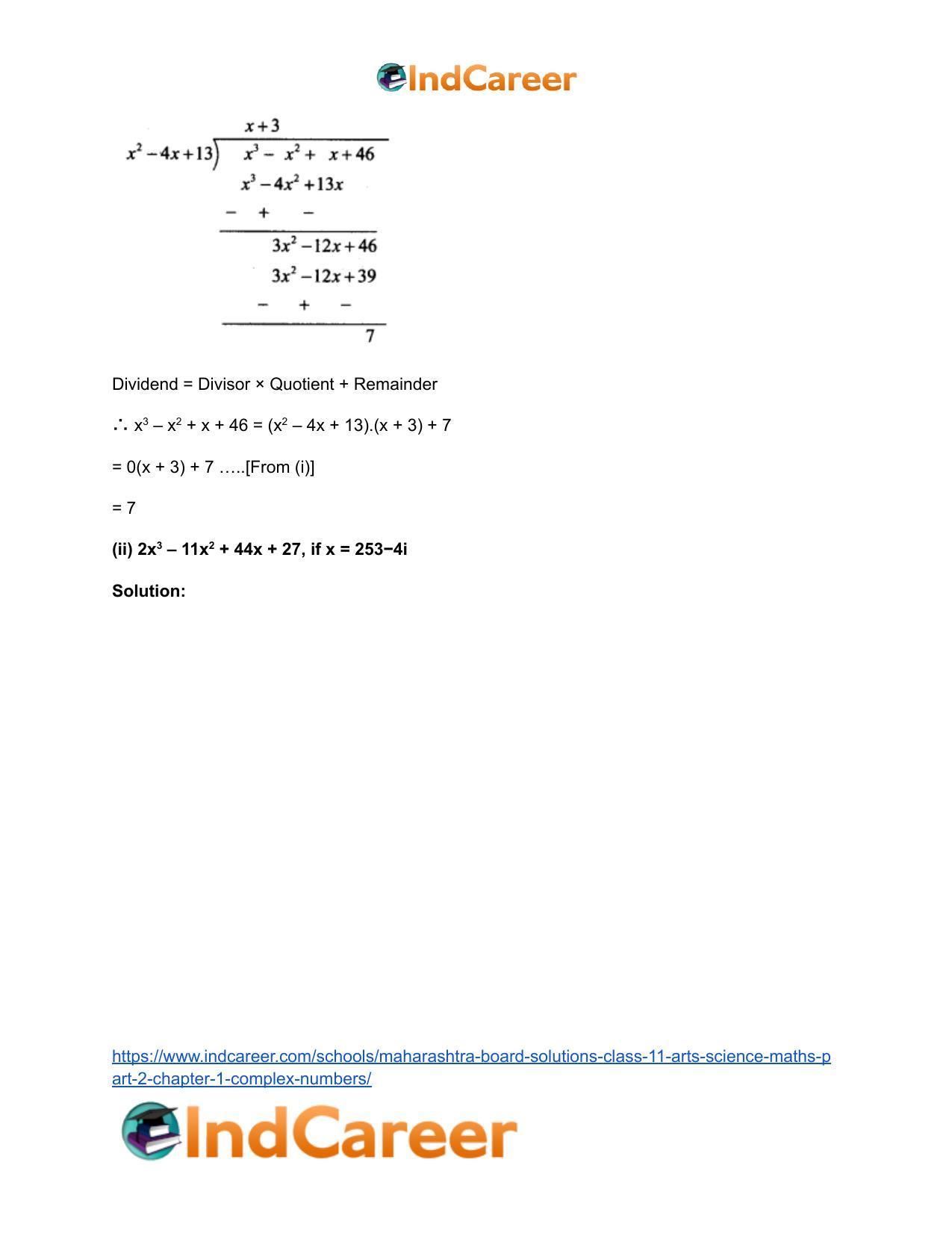 Maharashtra Board Solutions Class 11-Arts & Science Maths (Part 2): Chapter 1- Complex Numbers - Page 62
