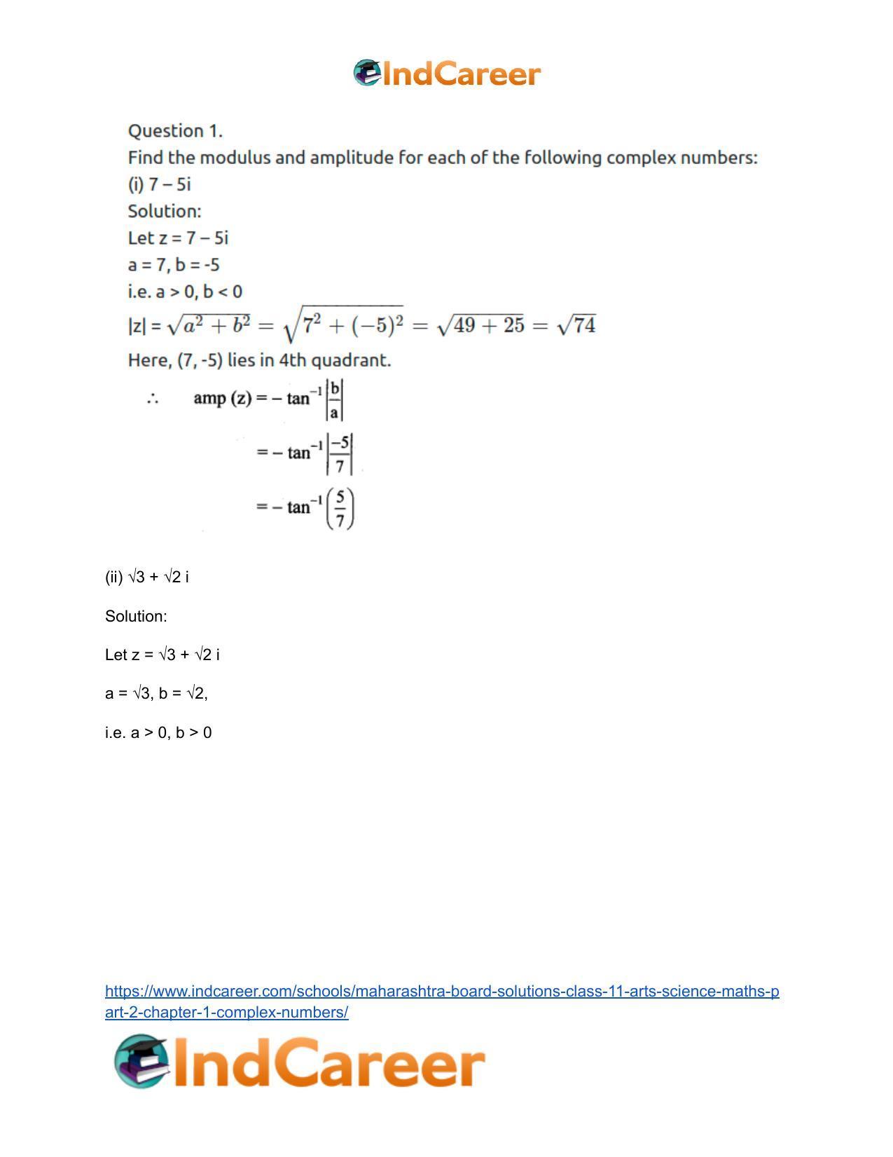 Maharashtra Board Solutions Class 11-Arts & Science Maths (Part 2): Chapter 1- Complex Numbers - Page 67