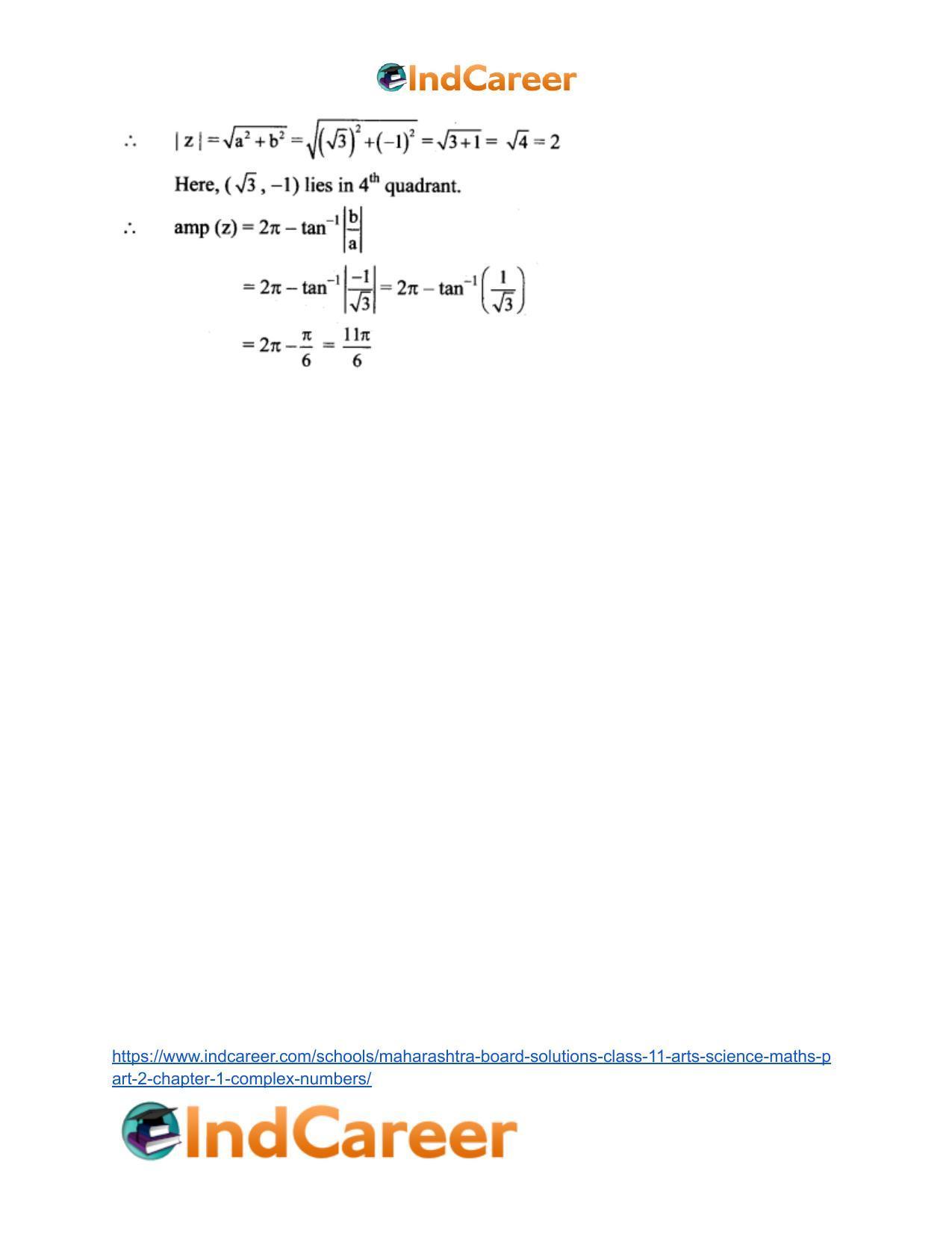 Maharashtra Board Solutions Class 11-Arts & Science Maths (Part 2): Chapter 1- Complex Numbers - Page 71
