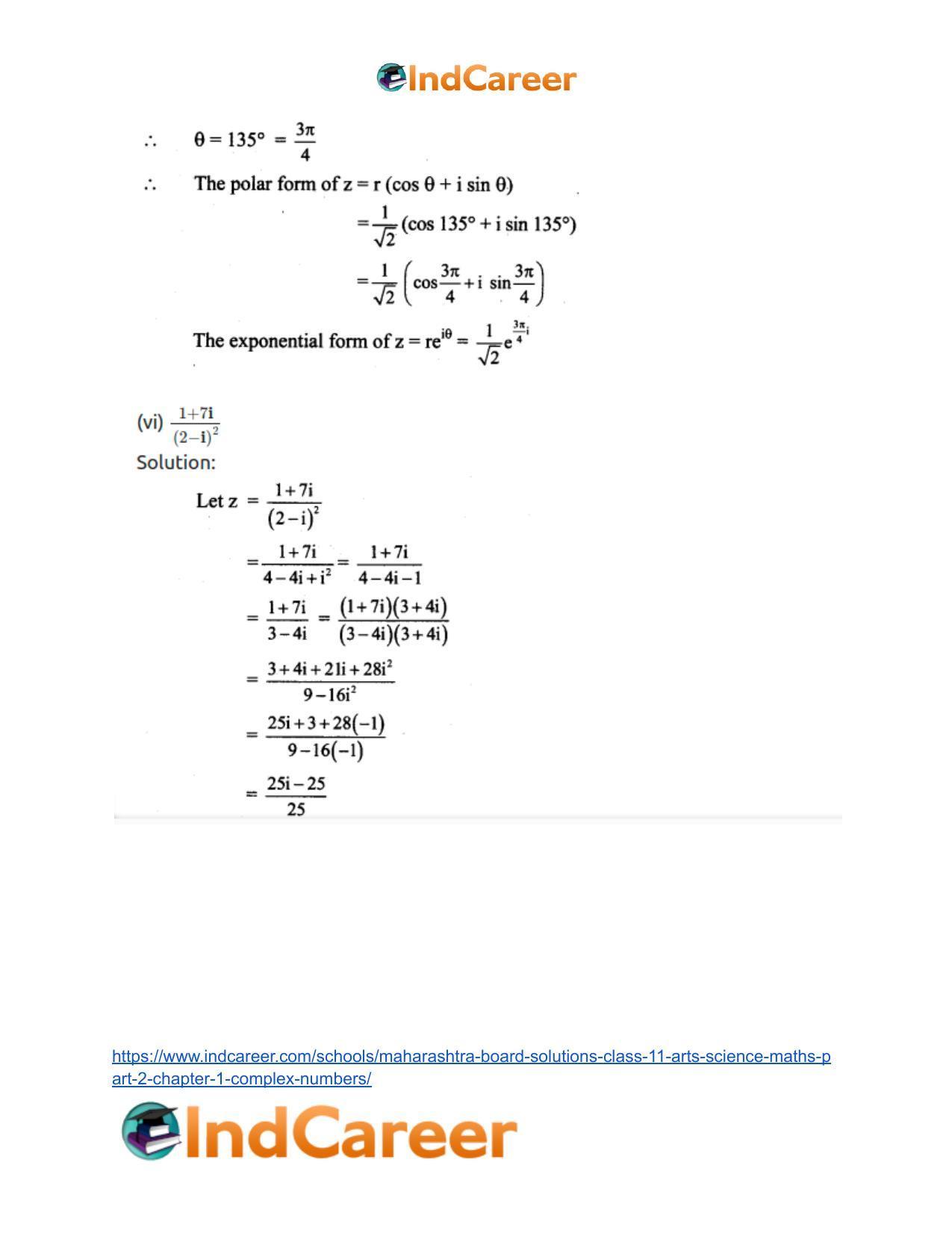 Maharashtra Board Solutions Class 11-Arts & Science Maths (Part 2): Chapter 1- Complex Numbers - Page 81