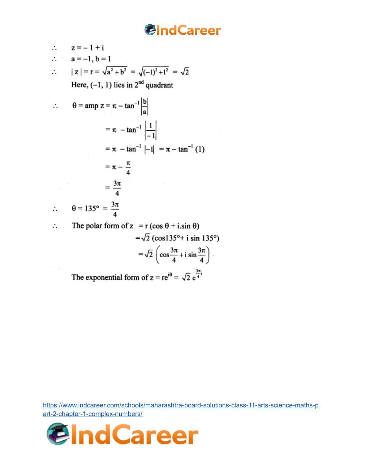 Maharashtra Board Solutions Class 11-Arts & Science Maths (Part 2): Chapter 1- Complex Numbers - Page 82