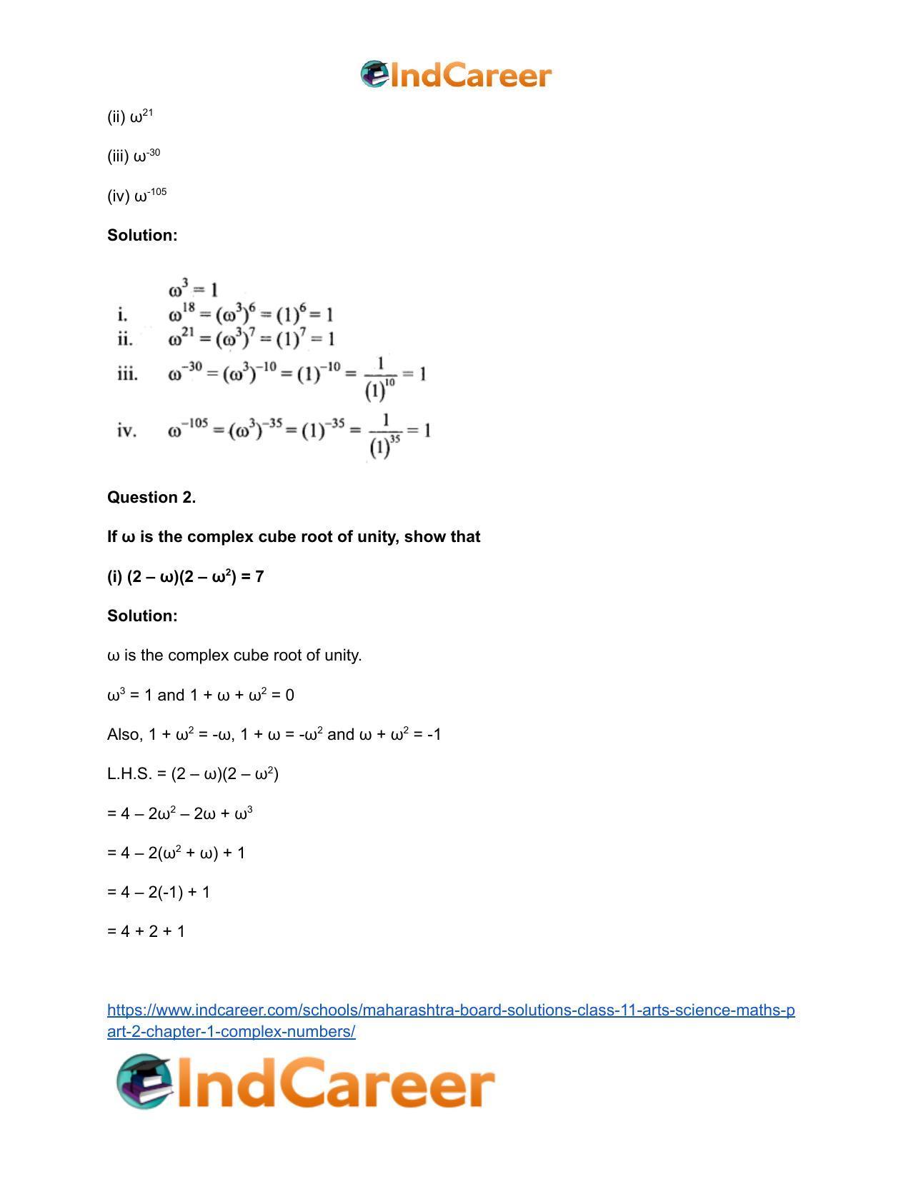 Maharashtra Board Solutions Class 11-Arts & Science Maths (Part 2): Chapter 1- Complex Numbers - Page 95