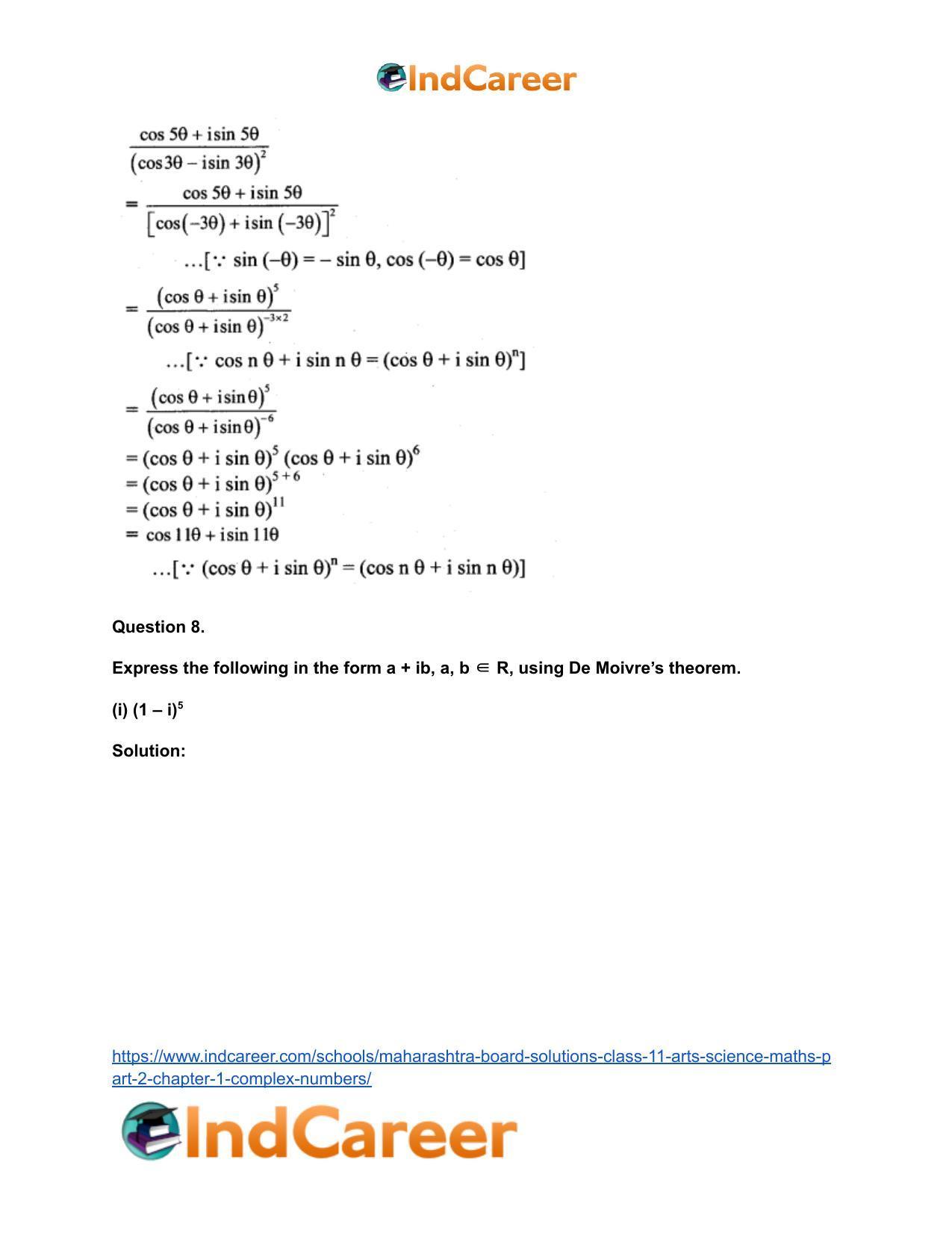 Maharashtra Board Solutions Class 11-Arts & Science Maths (Part 2): Chapter 1- Complex Numbers - Page 111