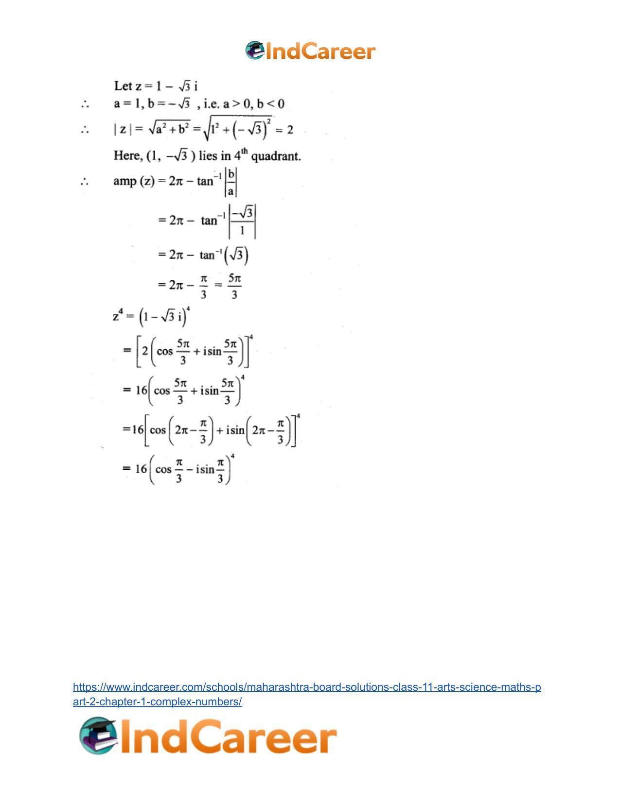 Maharashtra Board Solutions Class 11-Arts & Science Maths (Part 2): Chapter 1- Complex Numbers - Page 114