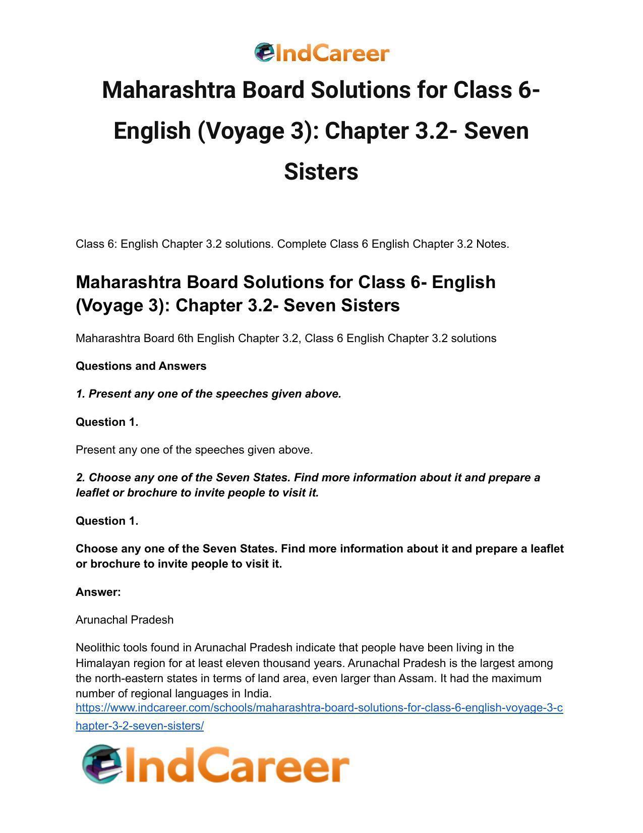 Maharashtra Board Solutions for Class 6- English (Voyage 3): Chapter 3.2- Seven Sisters - Page 2