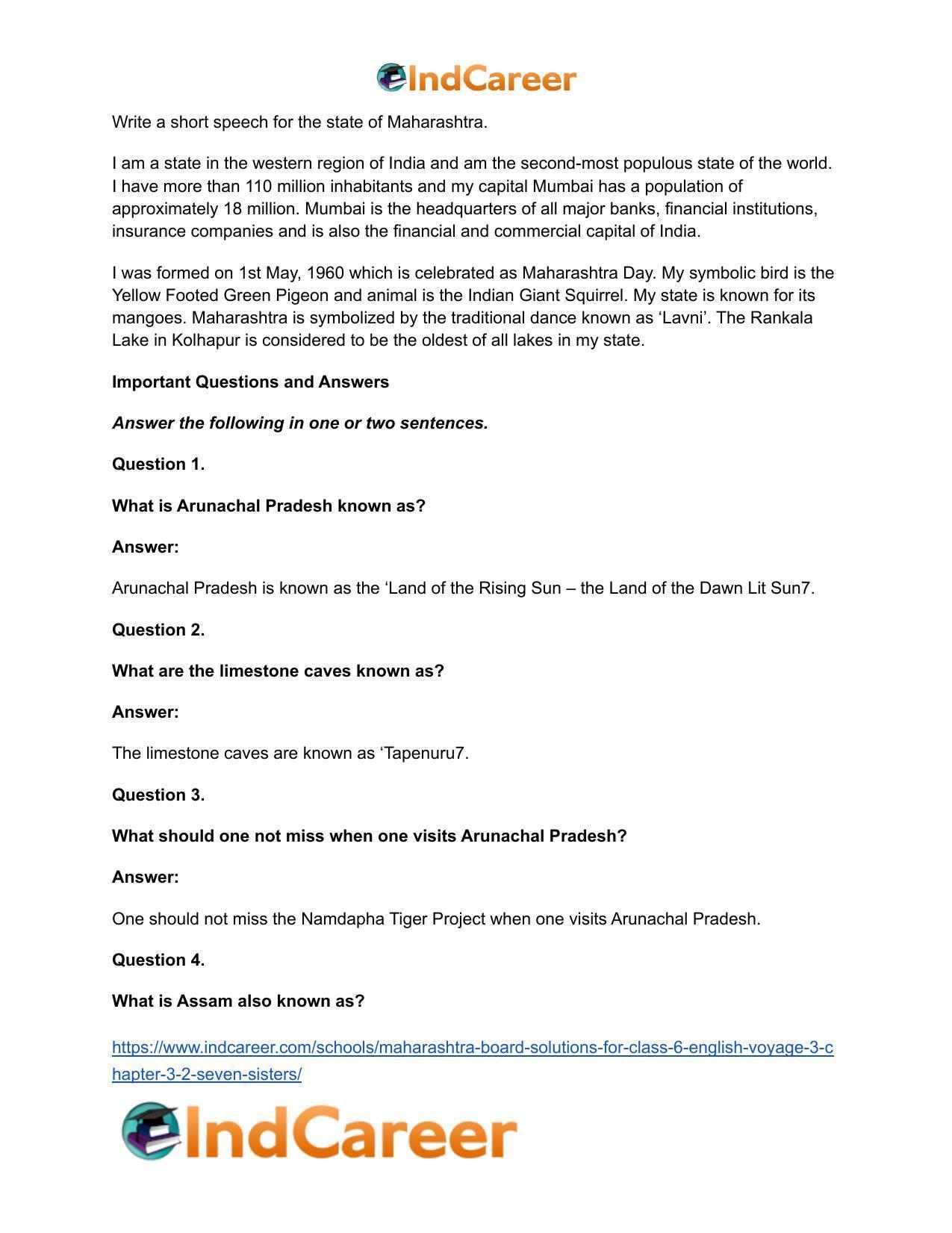 Maharashtra Board Solutions for Class 6- English (Voyage 3): Chapter 3.2- Seven Sisters - Page 4