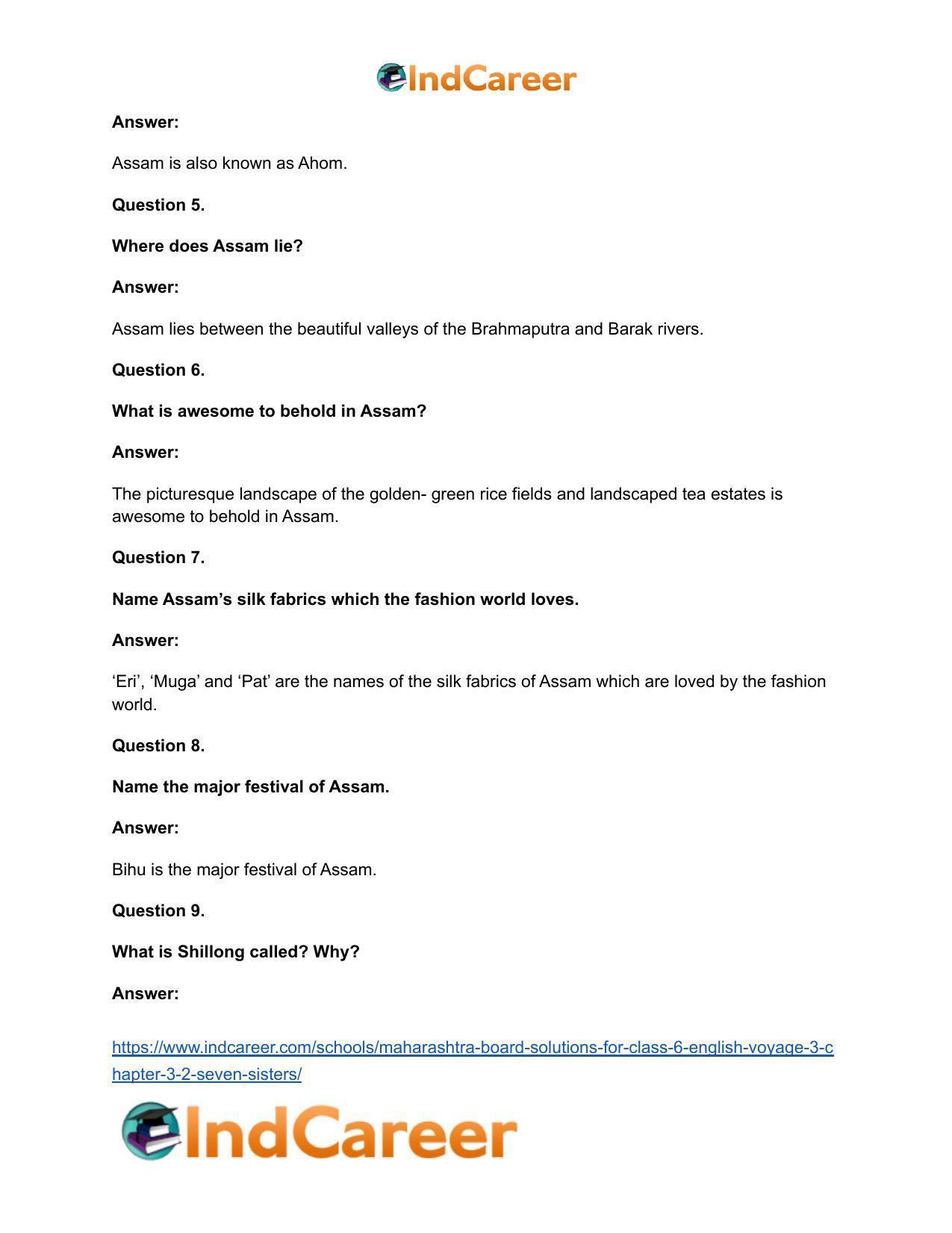 Maharashtra Board Solutions for Class 6- English (Voyage 3): Chapter 3.2- Seven Sisters - Page 5