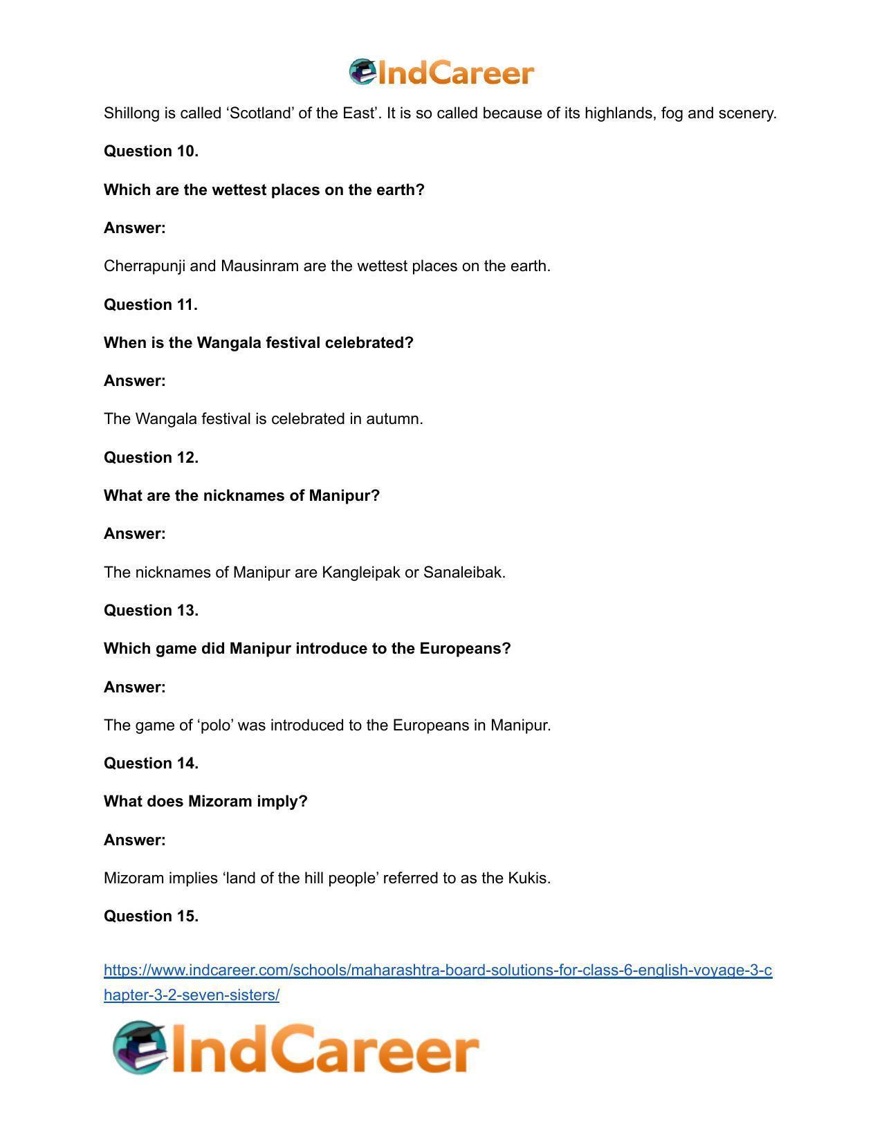 Maharashtra Board Solutions for Class 6- English (Voyage 3): Chapter 3.2- Seven Sisters - Page 6