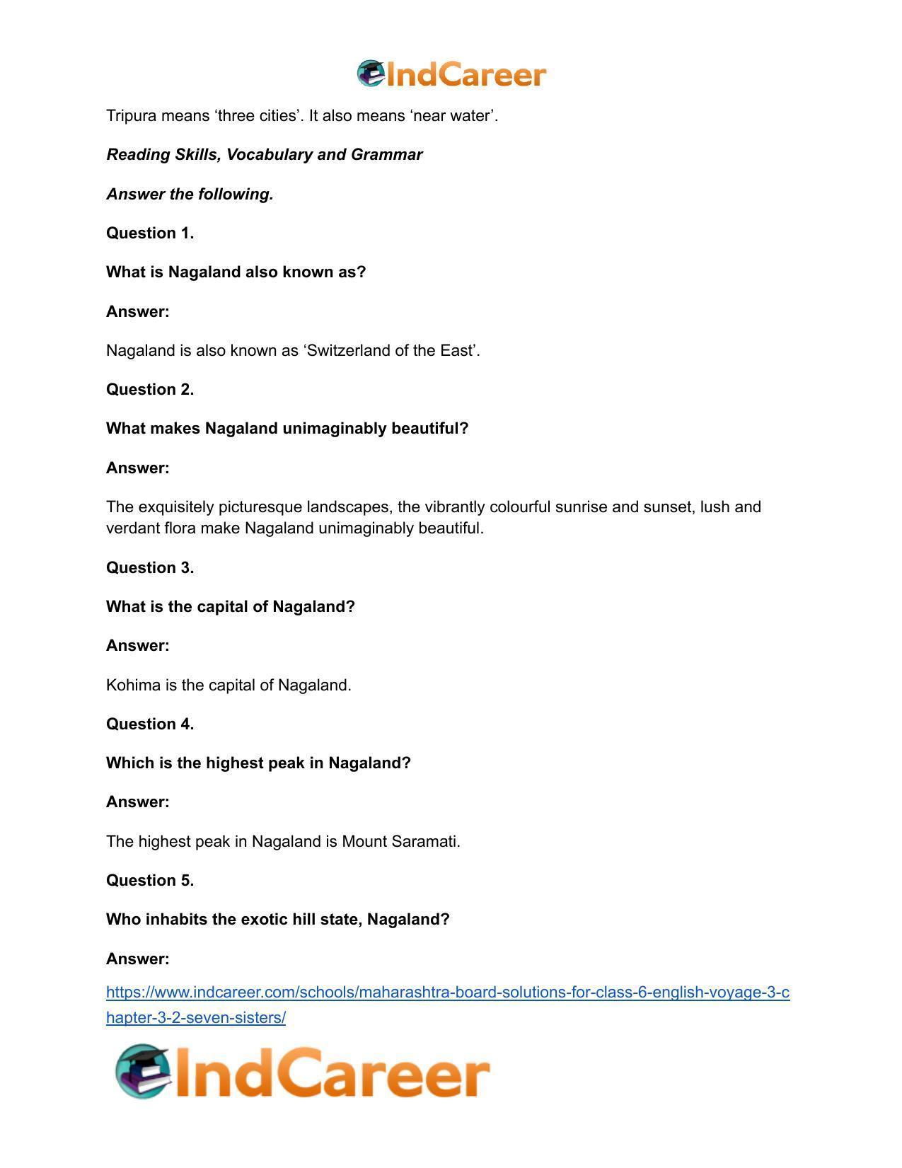 Maharashtra Board Solutions for Class 6- English (Voyage 3): Chapter 3.2- Seven Sisters - Page 8