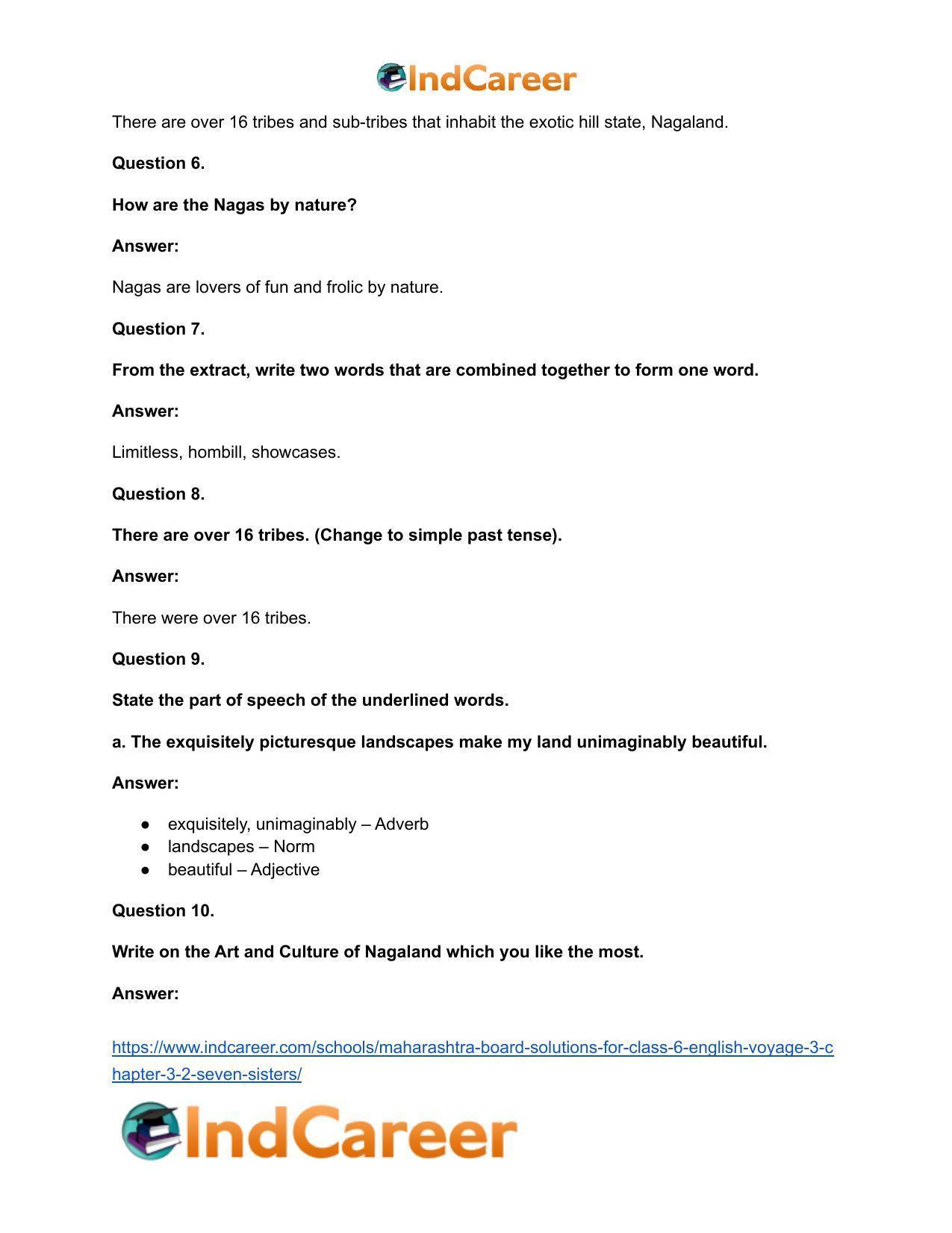 Maharashtra Board Solutions for Class 6- English (Voyage 3): Chapter 3.2- Seven Sisters - Page 9