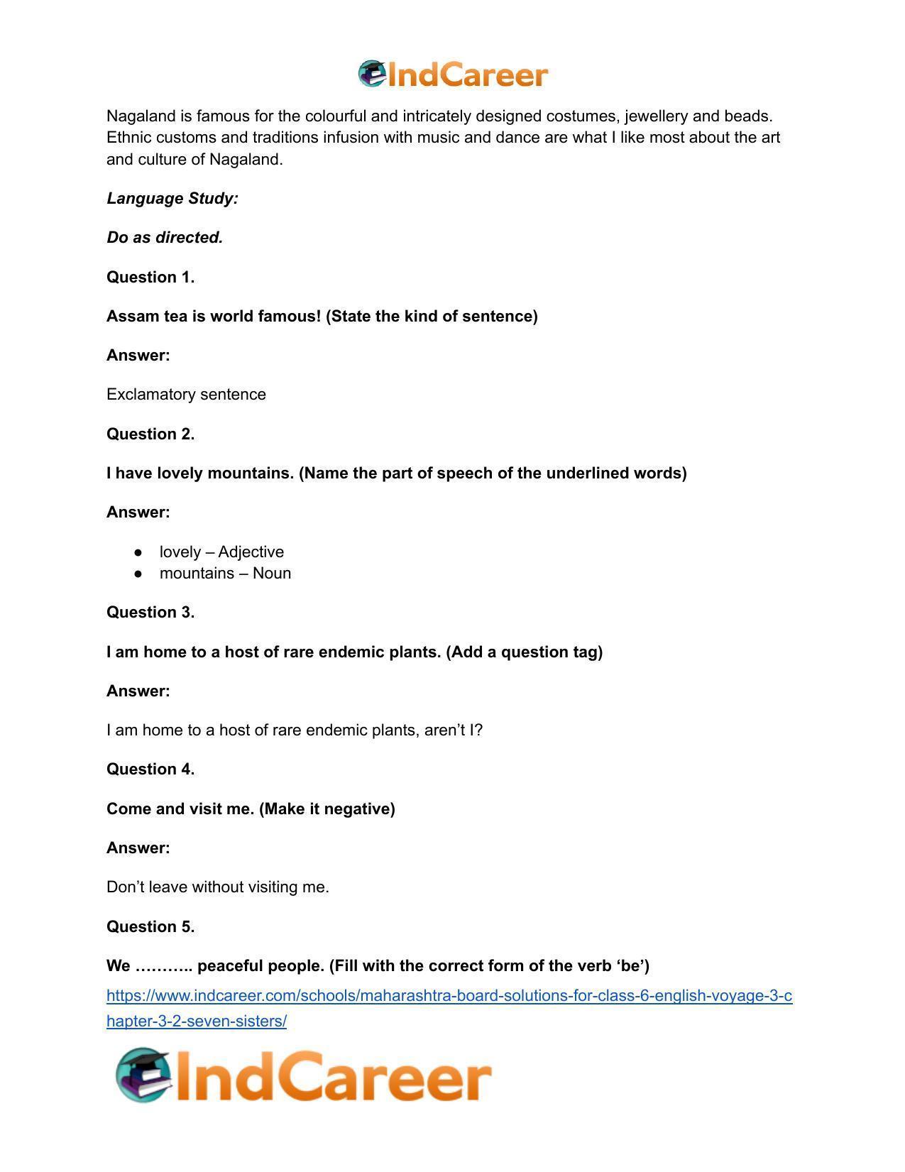 Maharashtra Board Solutions for Class 6- English (Voyage 3): Chapter 3.2- Seven Sisters - Page 10