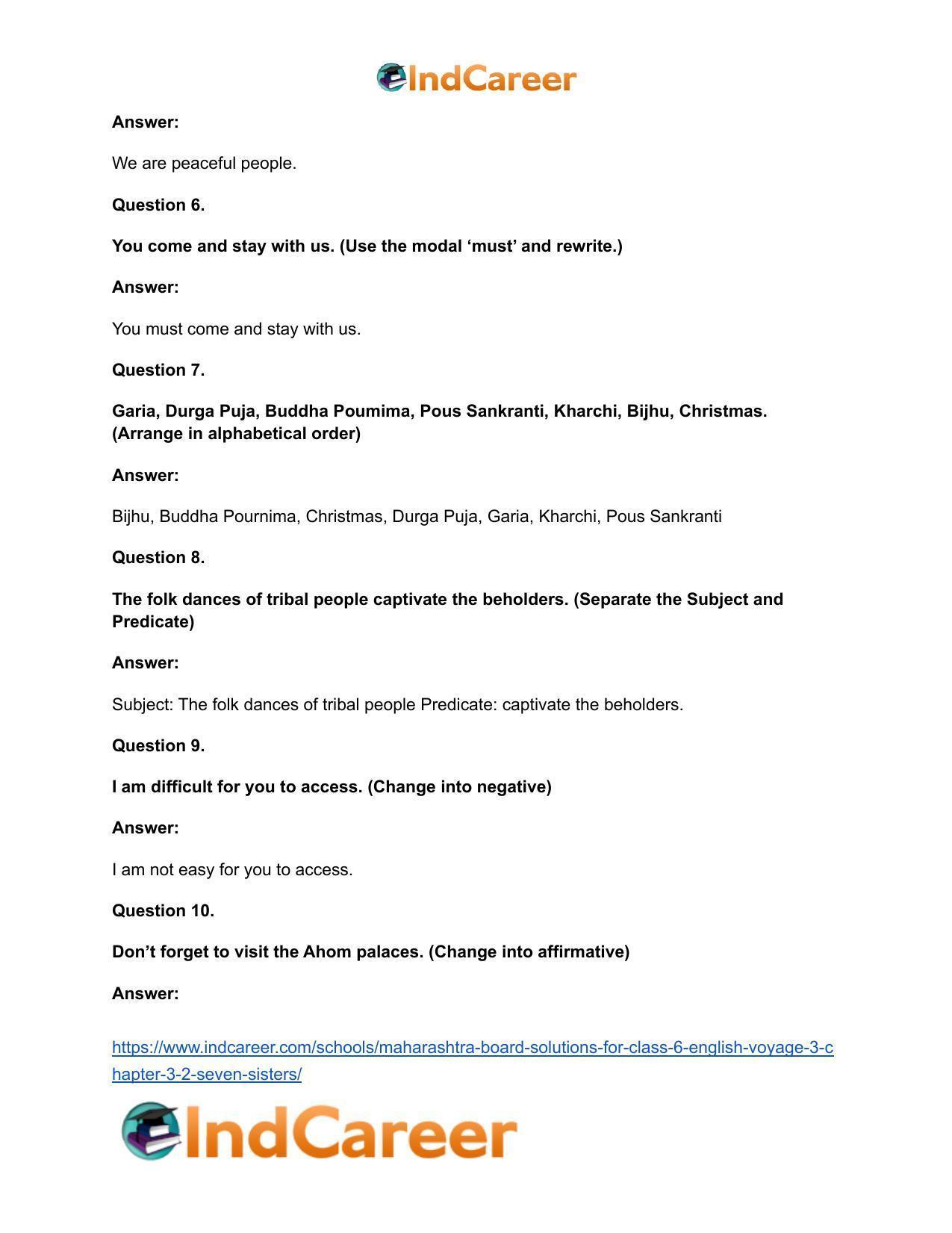 Maharashtra Board Solutions for Class 6- English (Voyage 3): Chapter 3.2- Seven Sisters - Page 11