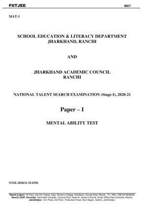 Jharkhand (JAC) NTSE (MAT) 2020-21 Question Paper