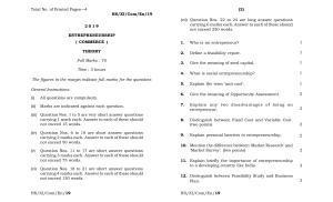 Meghalaya Board (MBOSE) Class 11 Entreperneurship 2019 Question Paper