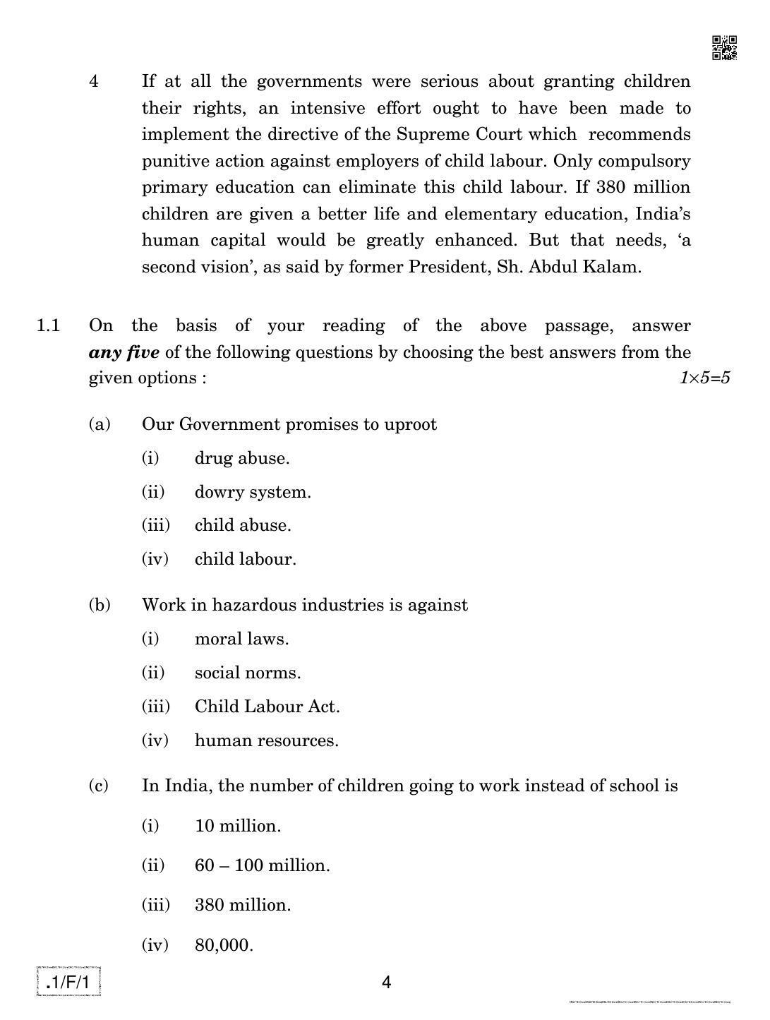 CBSE Class 12 1-C-1 English Core 2020 Compartment Question Paper - Page 4