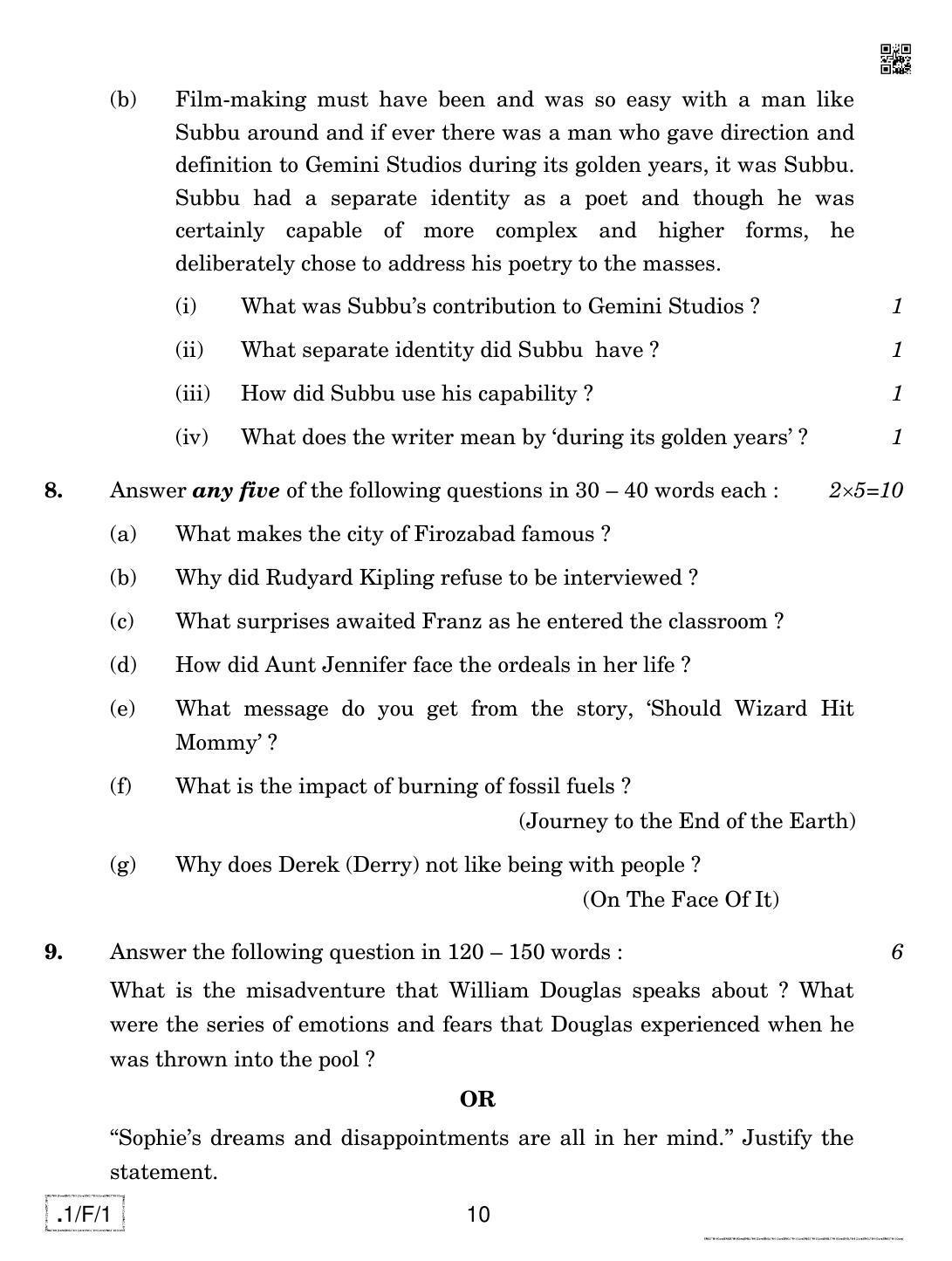 CBSE Class 12 1-C-1 English Core 2020 Compartment Question Paper - Page 10