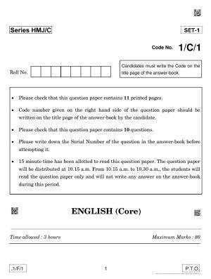 CBSE Class 12 1-C-1 English Core 2020 Compartment Question Paper