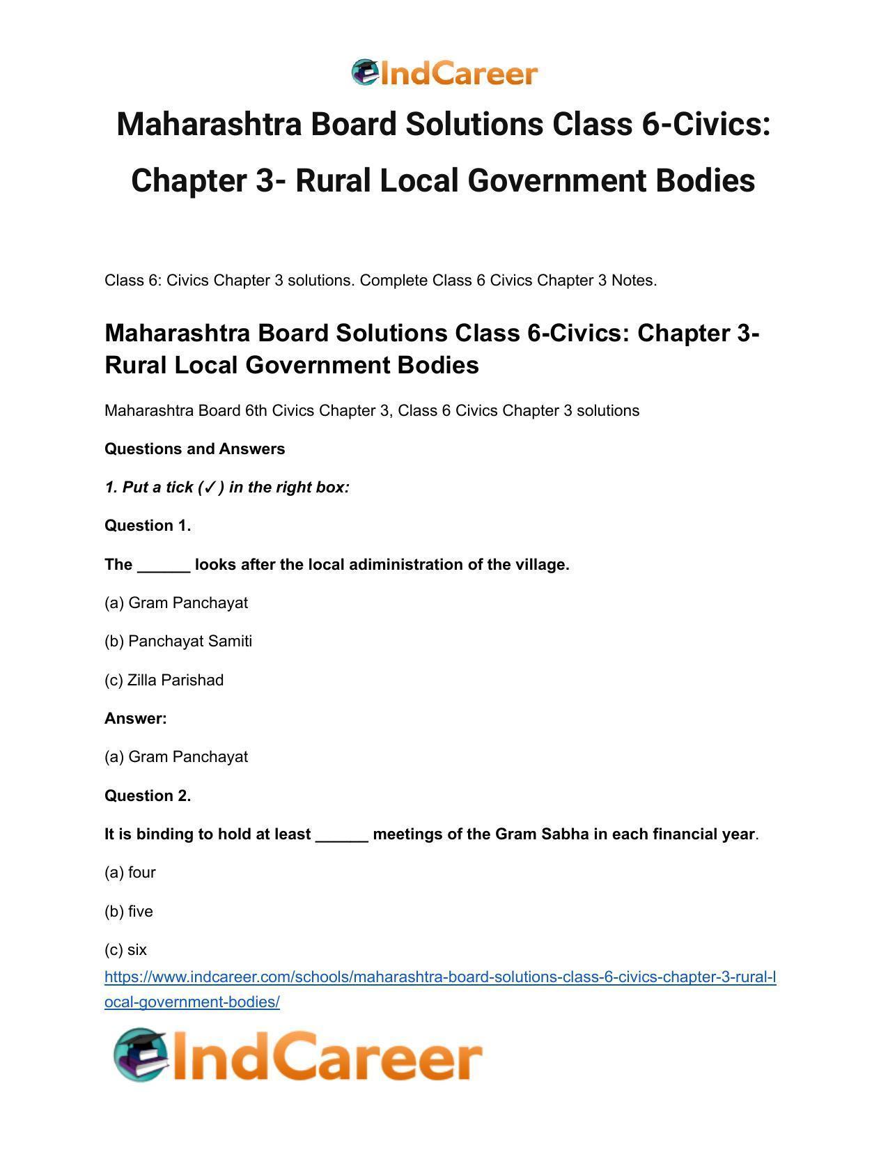 Maharashtra Board Solutions Class 6-Civics: Chapter 3- Rural Local Government Bodies - Page 2