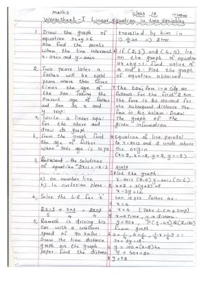 CBSE Worksheets for Class 9 Mathematics Linear Equations in Two Variables Assignment 3