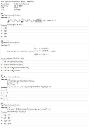 JEE Mains 2022: BTech Kannada (Shift 1) 28-06-2022 Question Paper