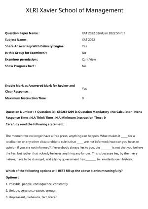 XAT 2022 Question Paper