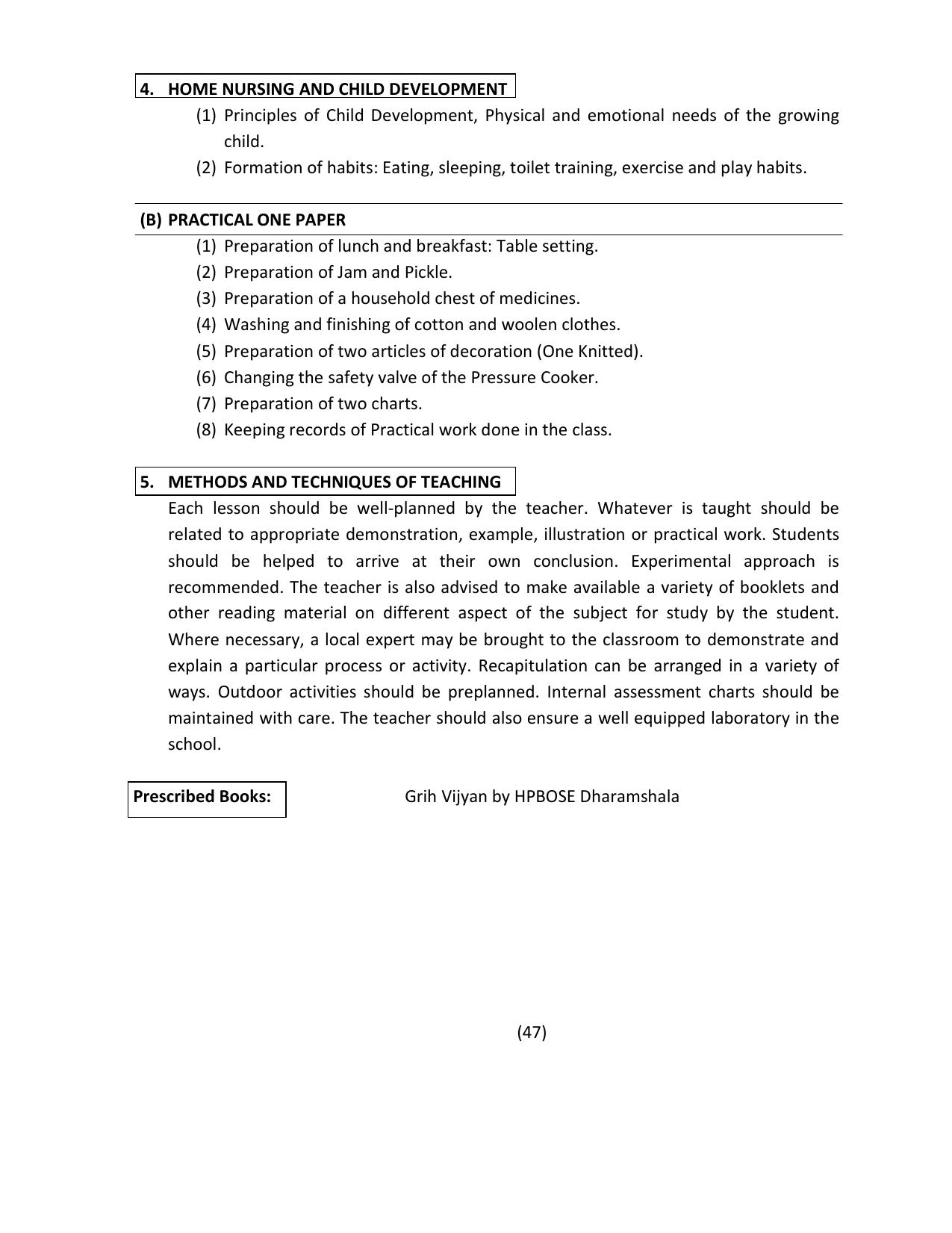 HP Board Class 10th Syllabus for Home Science - Page 2