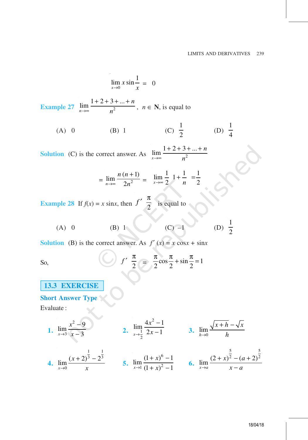 NCERT Exemplar Book for Class 11 Maths: Chapter 13 Limits and Derivatives - Page 15
