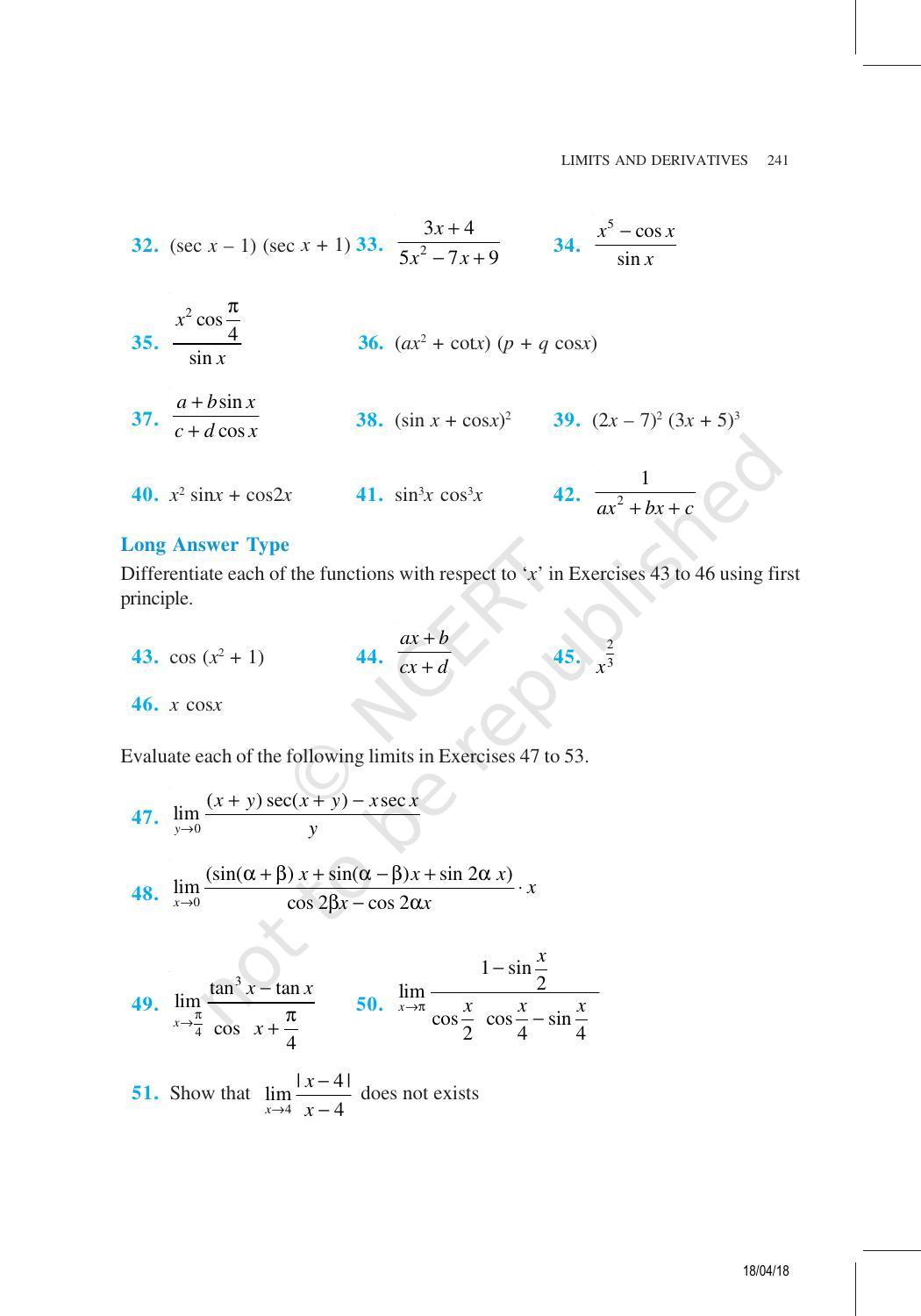 NCERT Exemplar Book for Class 11 Maths: Chapter 13 Limits and Derivatives - Page 17