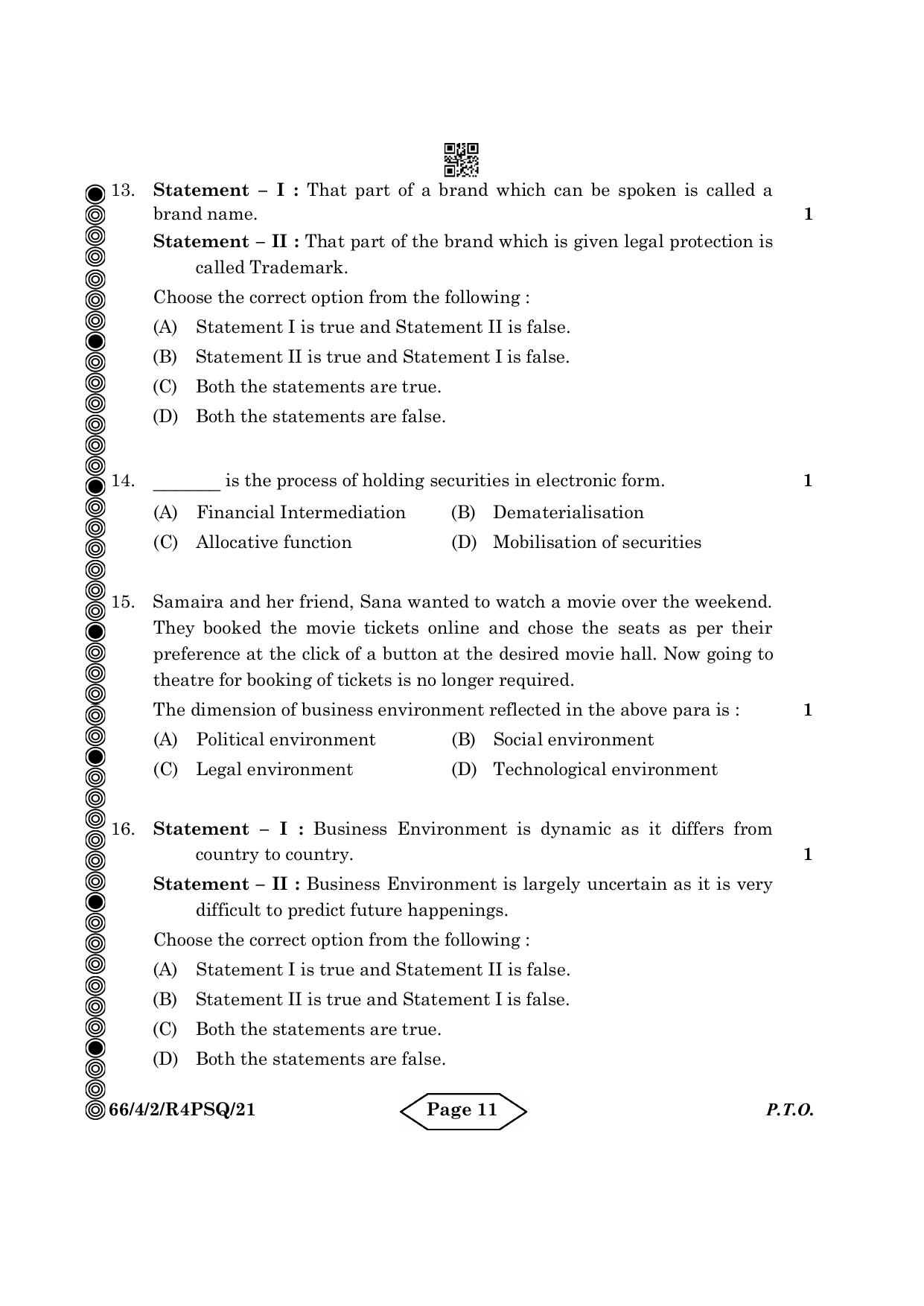 CBSE Class 12 4-2 Bussiness Studies 2024 Question Paper - Page 11