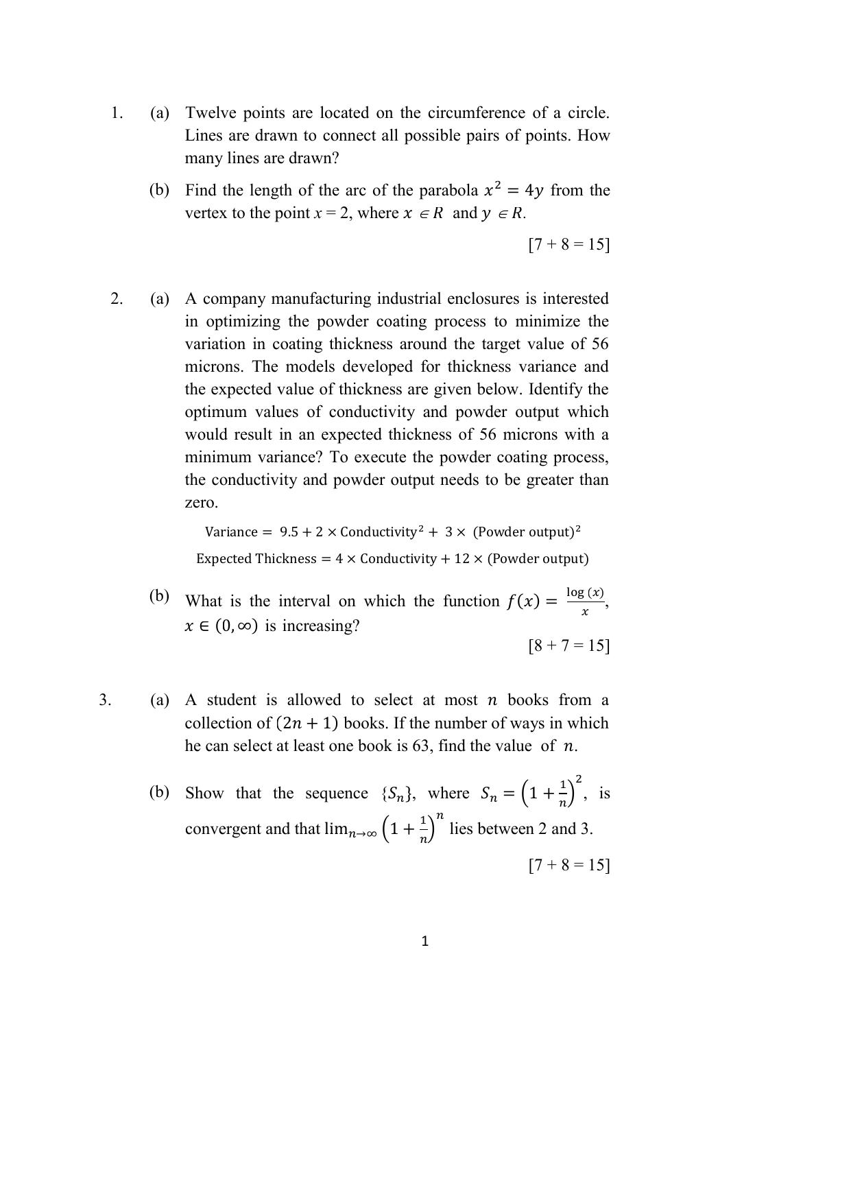 ISI Admission Test M.S. Quality Management Science (QMB) 2023 Sample Paper - Page 1