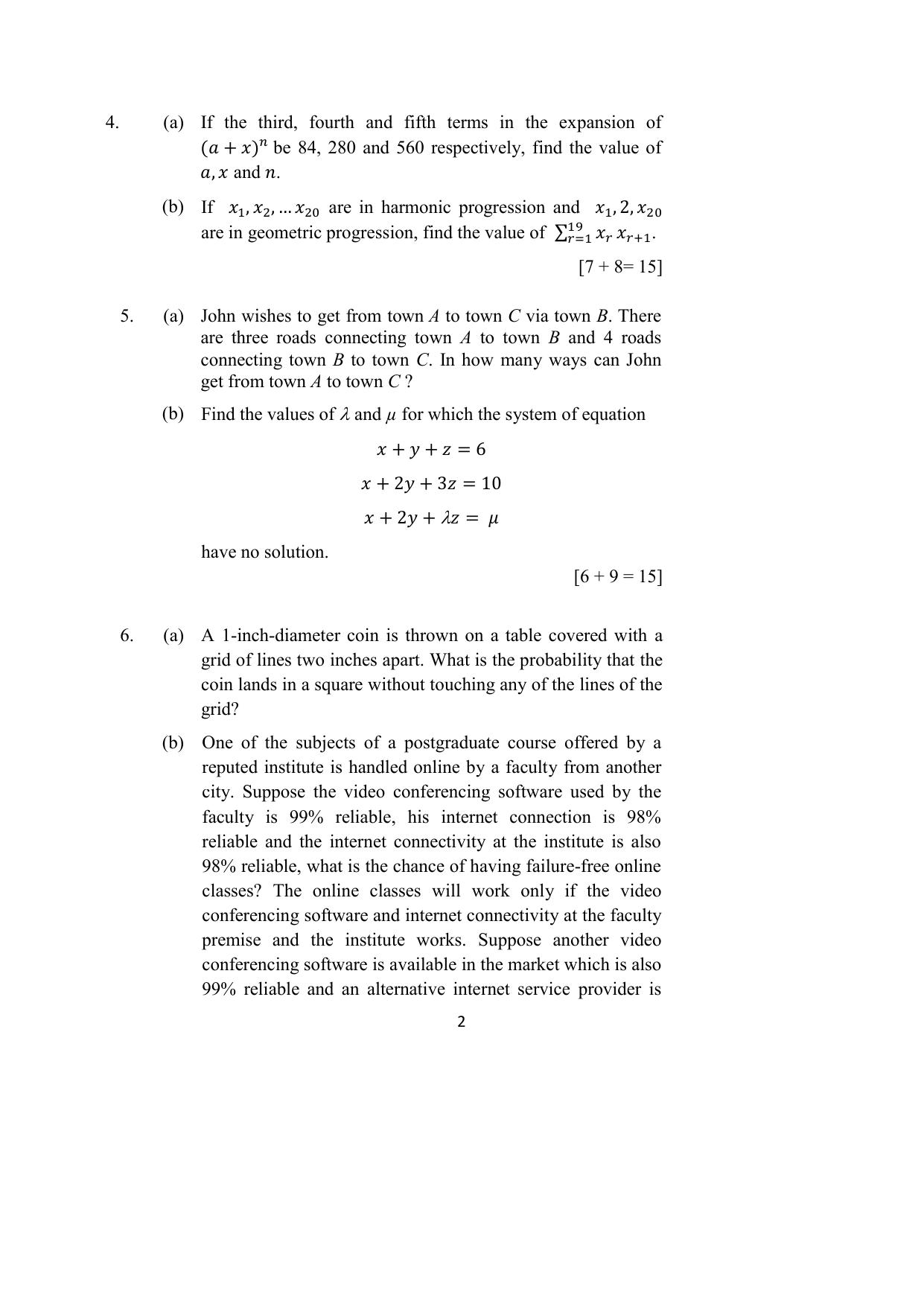 ISI Admission Test M.S. Quality Management Science (QMB) 2023 Sample Paper - Page 2