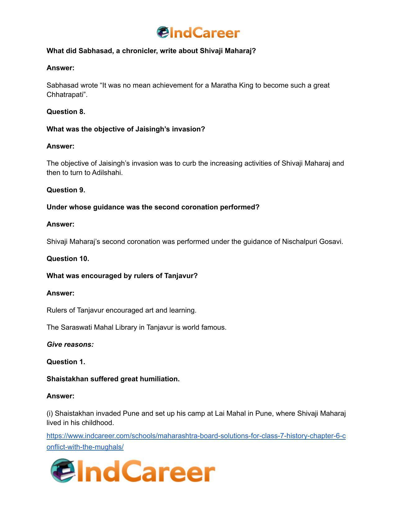 Maharashtra Board Solutions for Class 7- History: Chapter 6- Conflict with the Mughals - Page 14