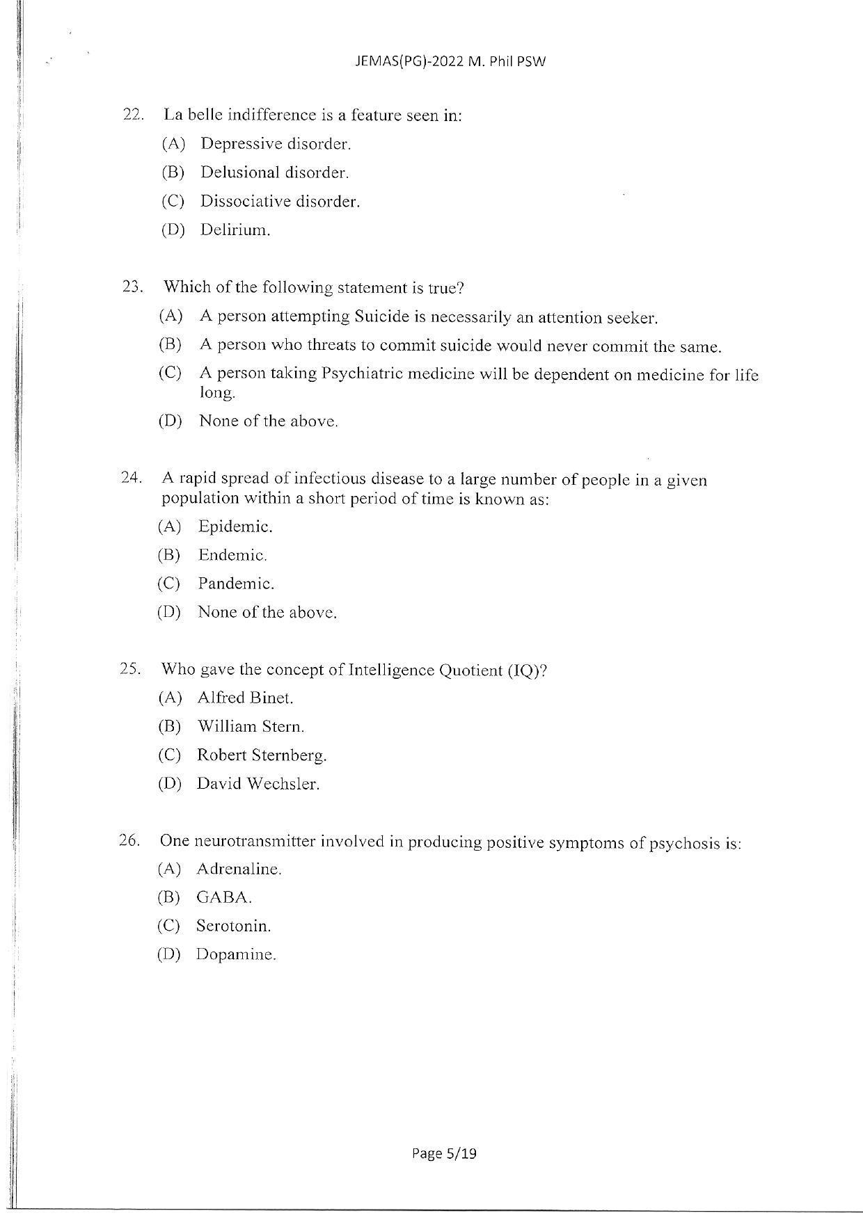 WBJEEB JEMAS (PG) 2022 MPhil PSW Question Paper - Page 7
