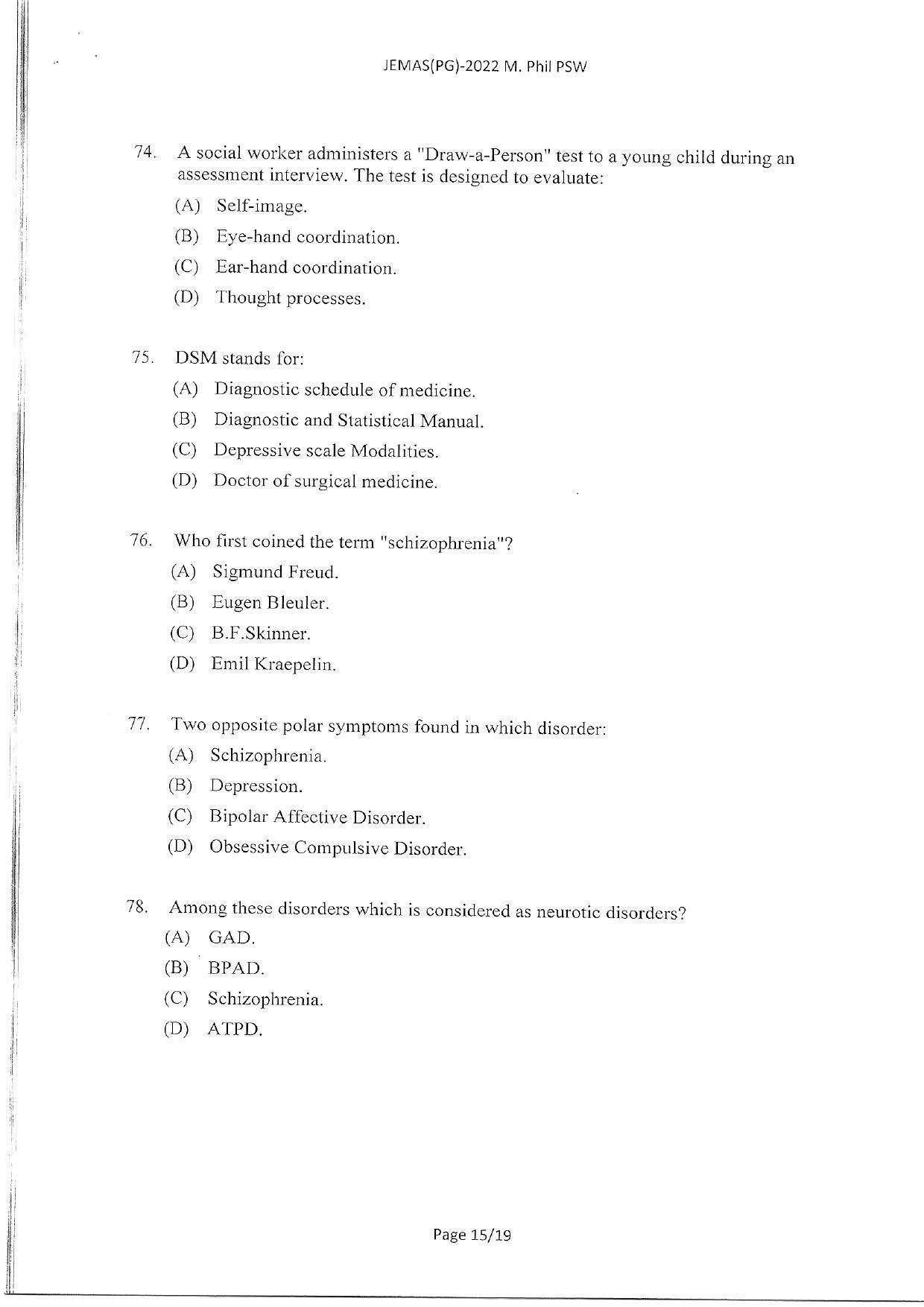 WBJEEB JEMAS (PG) 2022 MPhil PSW Question Paper - Page 17