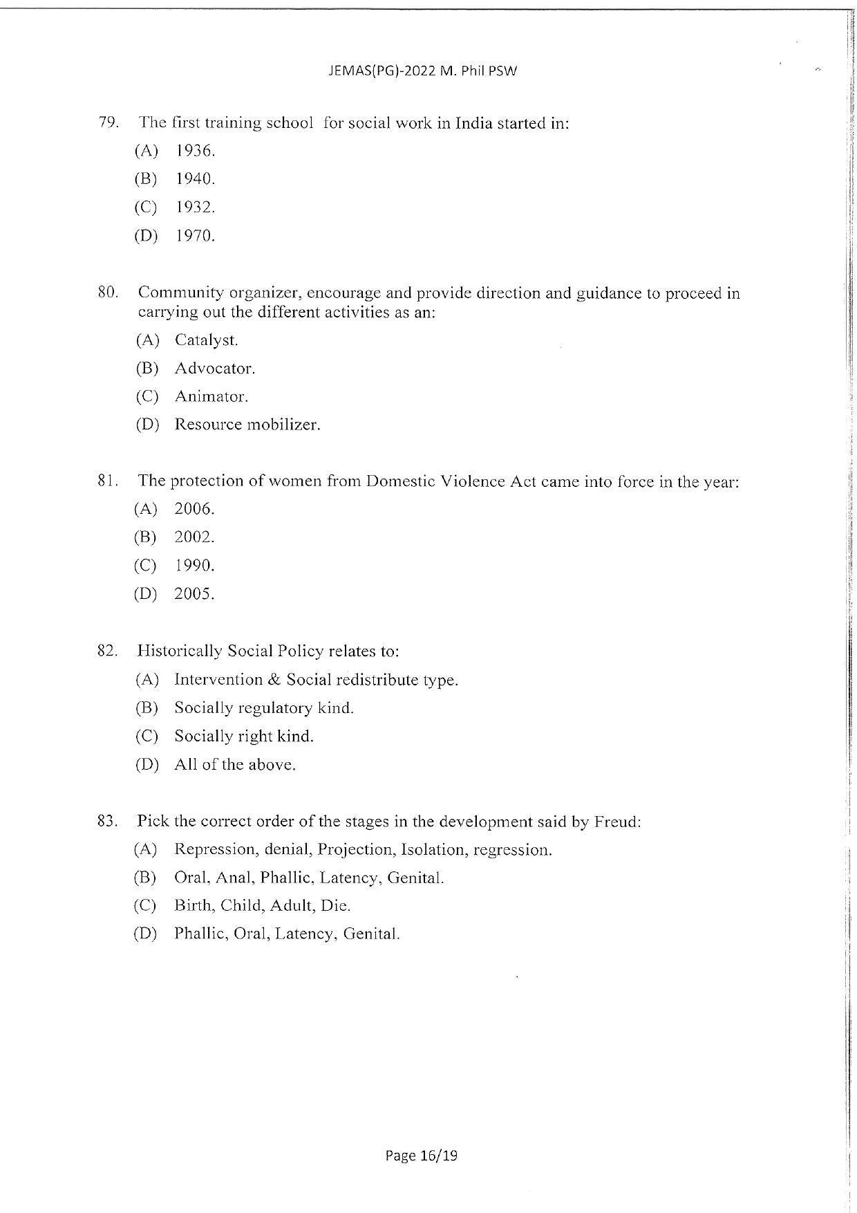 WBJEEB JEMAS (PG) 2022 MPhil PSW Question Paper - Page 18