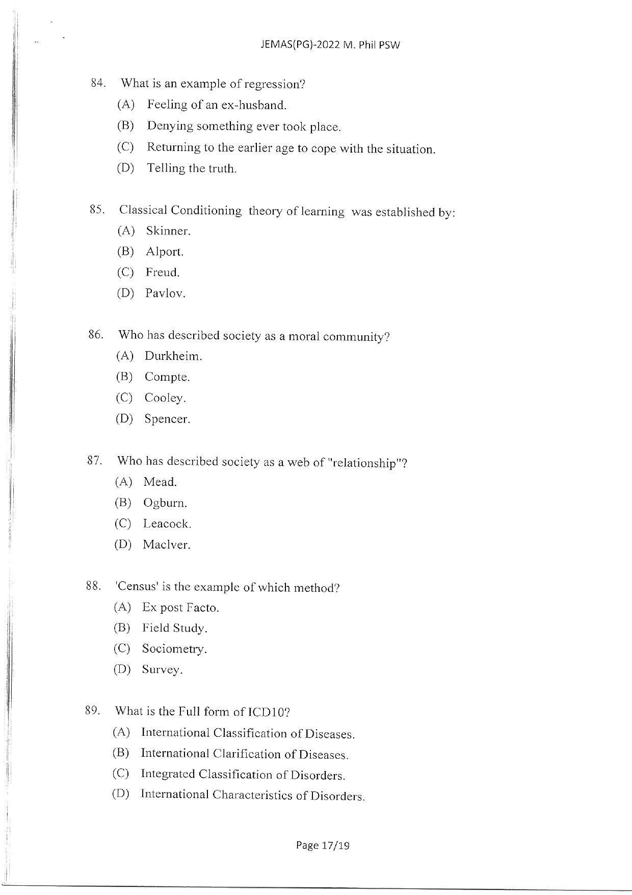 WBJEEB JEMAS (PG) 2022 MPhil PSW Question Paper - Page 19