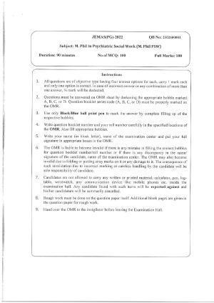 WBJEEB JEMAS (PG) 2022 MPhil PSW Question Paper