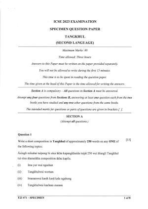 ICSE Class 10 Tangkhul Sample Paper 2023