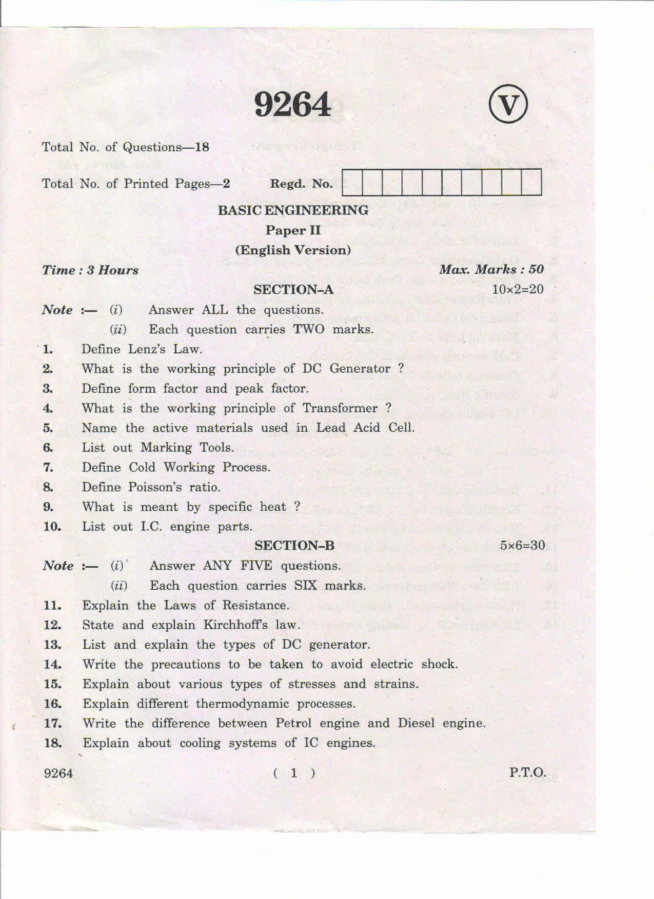 AP Inter 2nd Year Basic Engineering-II March-2019-Vocational Question Paper - Page 1