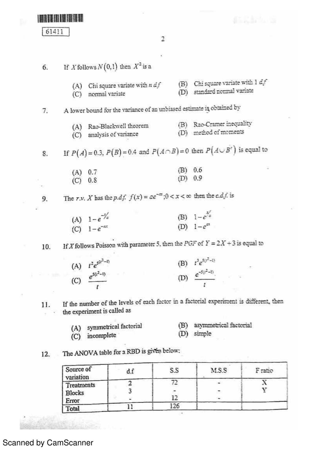 CUSAT CAT 2011 Statistics Question Paper - Page 3