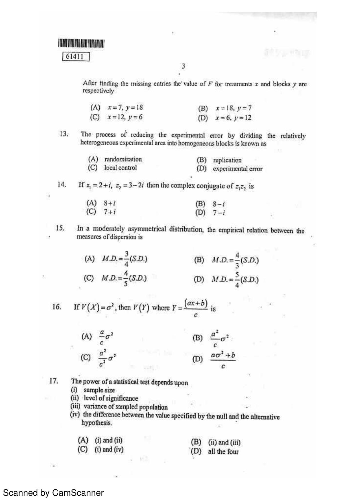 CUSAT CAT 2011 Statistics Question Paper - Page 4