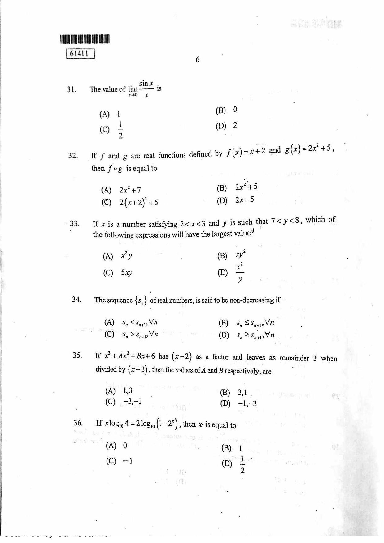 CUSAT CAT 2011 Statistics Question Paper - Page 7