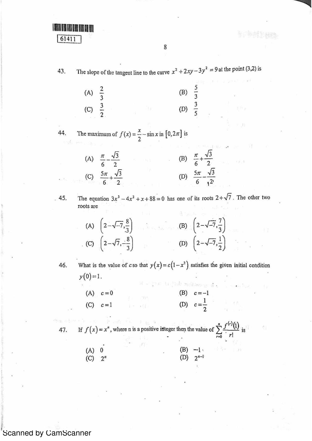 CUSAT CAT 2011 Statistics Question Paper - Page 9