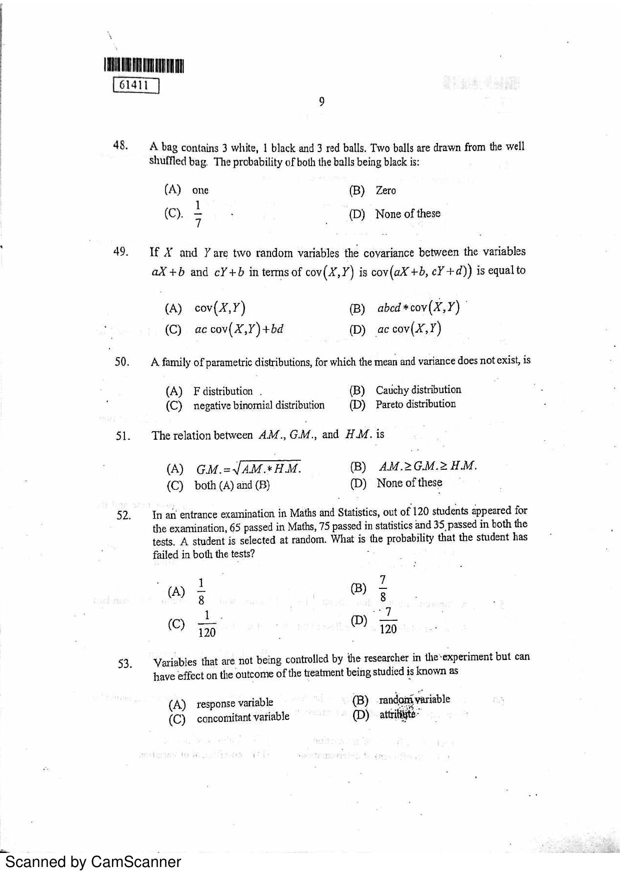 CUSAT CAT 2011 Statistics Question Paper - Page 10