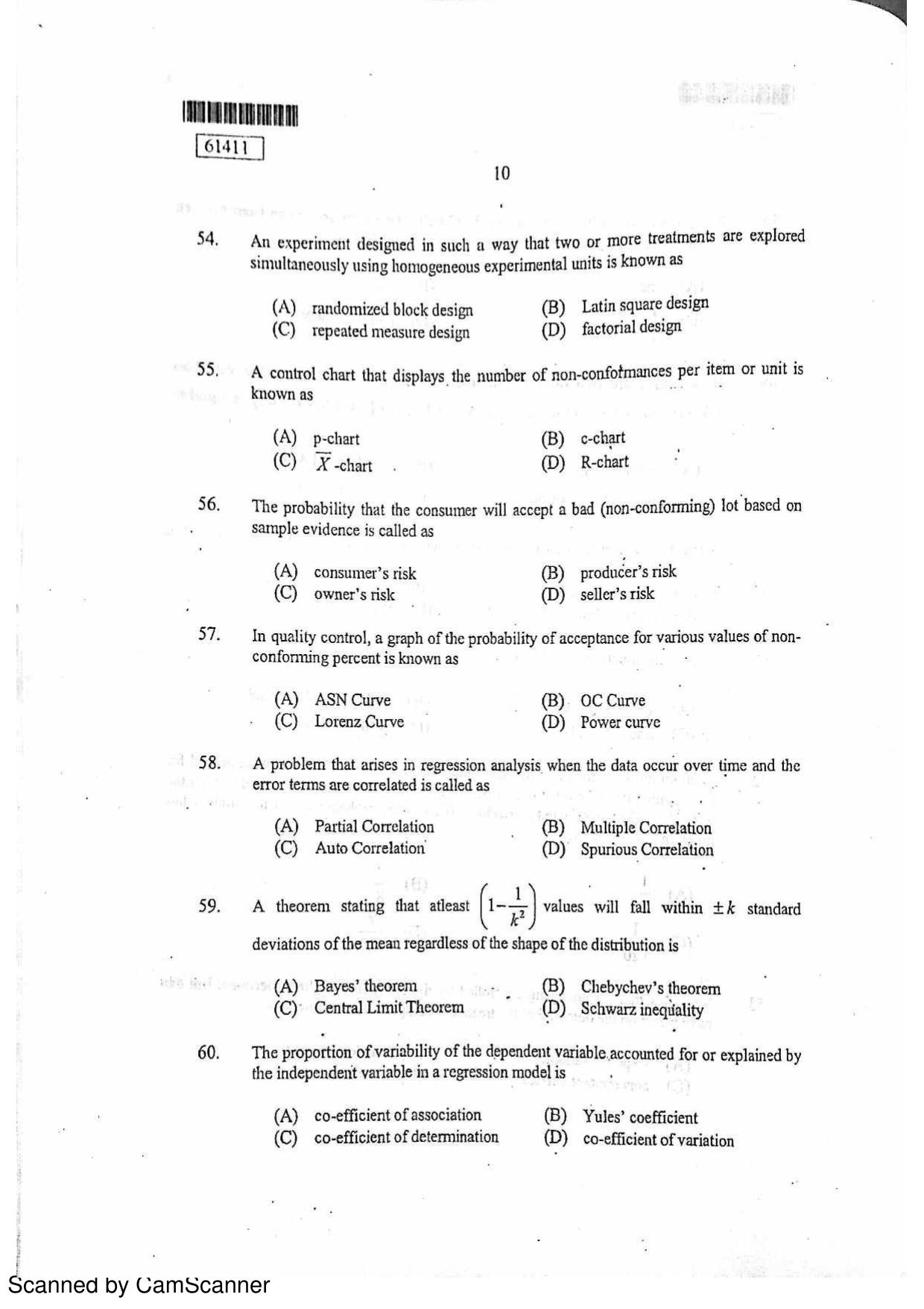 CUSAT CAT 2011 Statistics Question Paper - Page 11