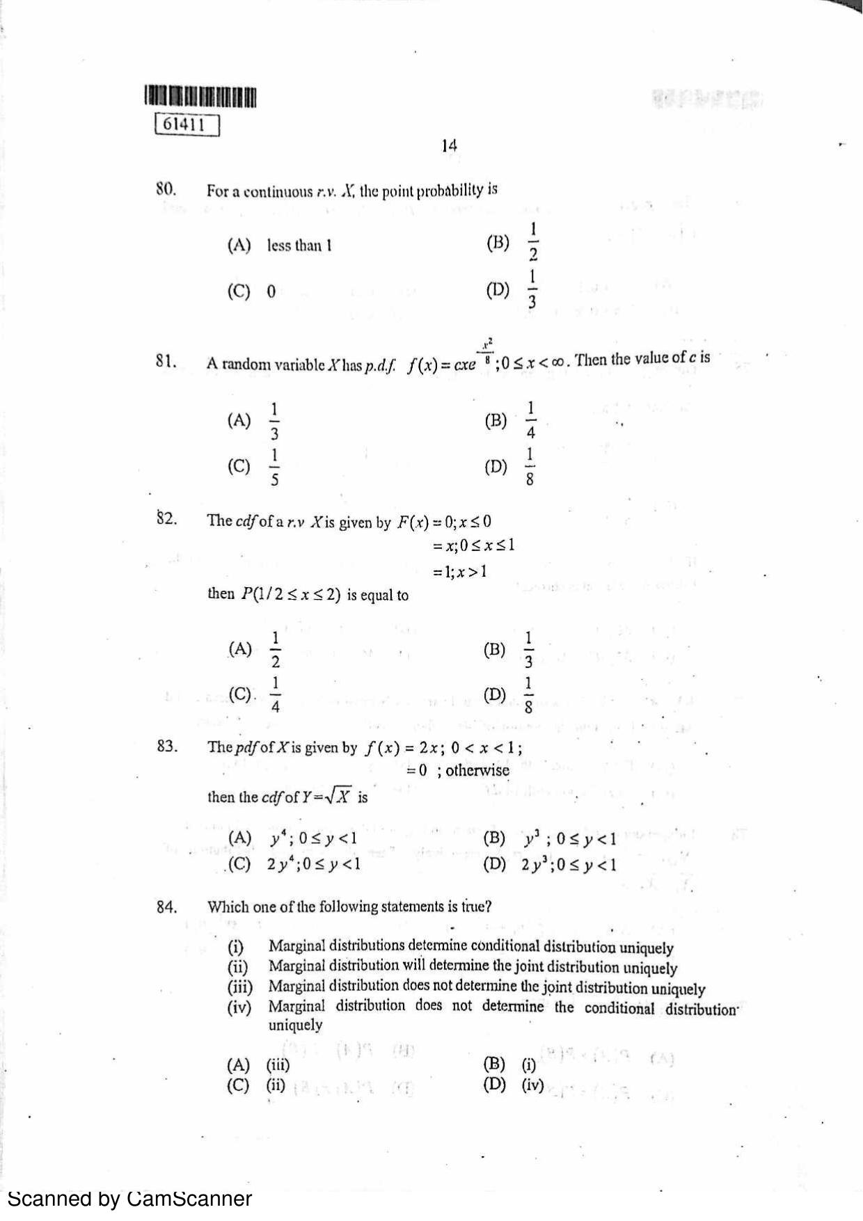 CUSAT CAT 2011 Statistics Question Paper - Page 15