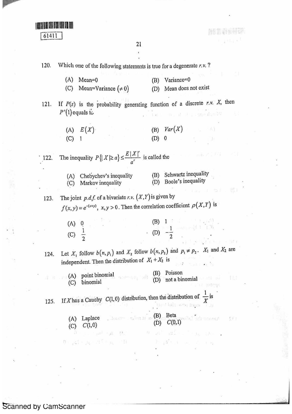 CUSAT CAT 2011 Statistics Question Paper - Page 22