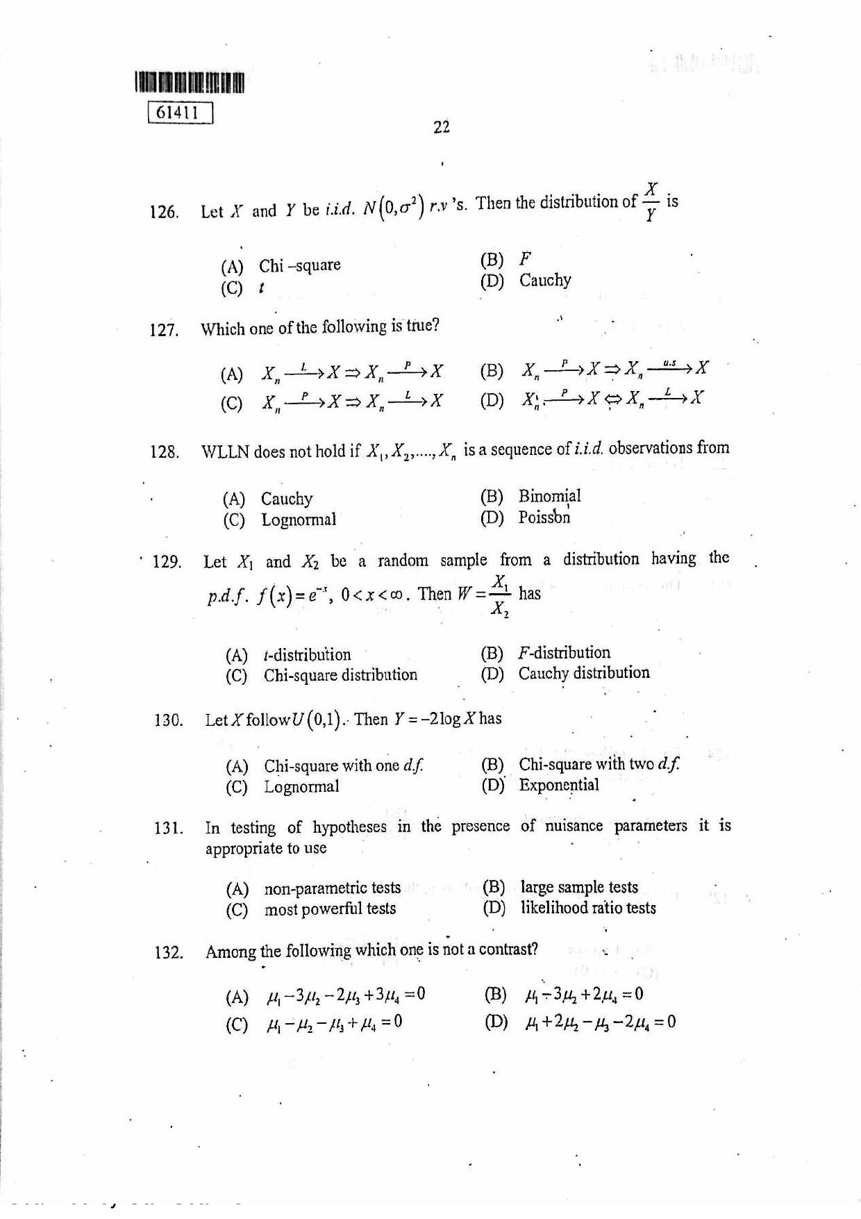 CUSAT CAT 2011 Statistics Question Paper - Page 23