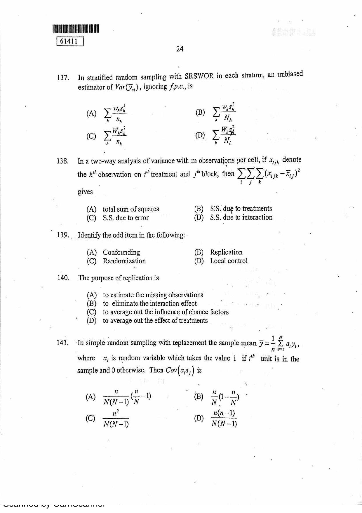 CUSAT CAT 2011 Statistics Question Paper - Page 25