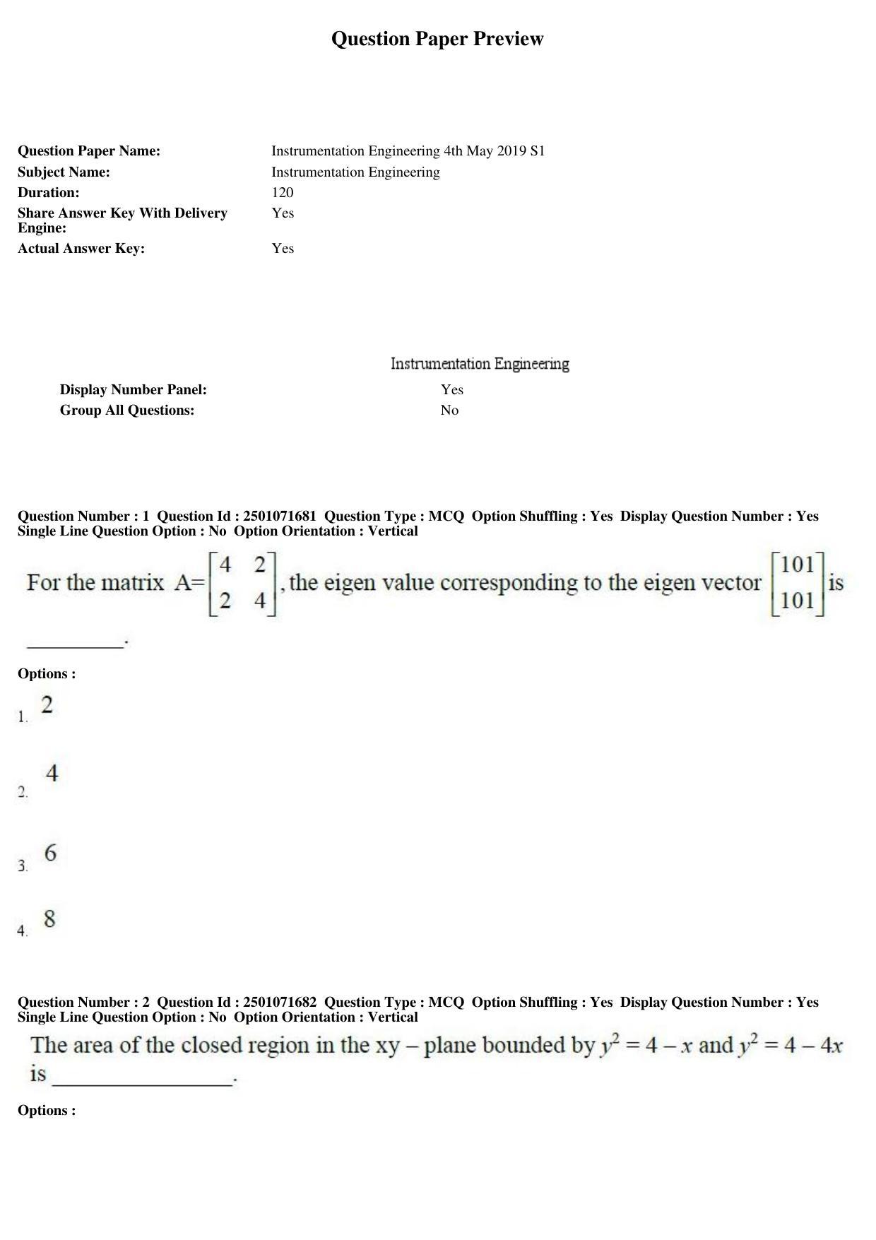 TS PGECET 2019: Instrumentation Engineering Question Papers - Page 1